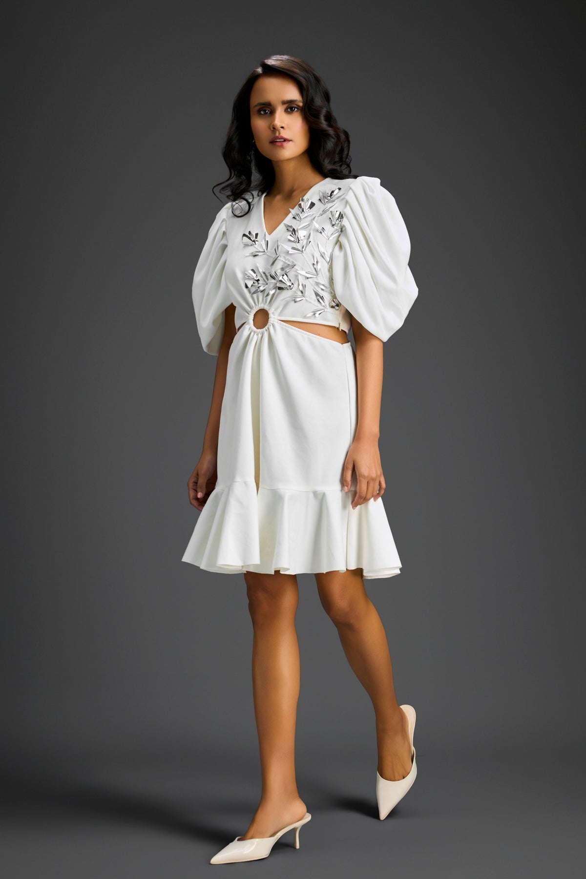 White V-neck With Cutout Dress