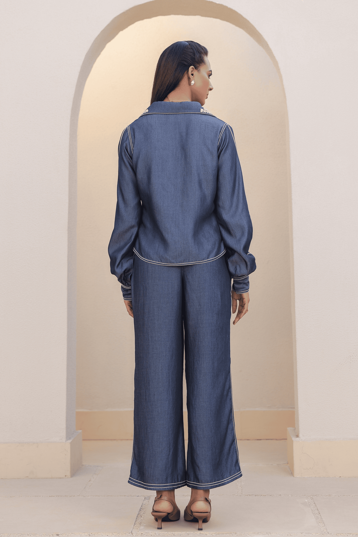 Azure Tie - up Co-ord Set in Dark Blue