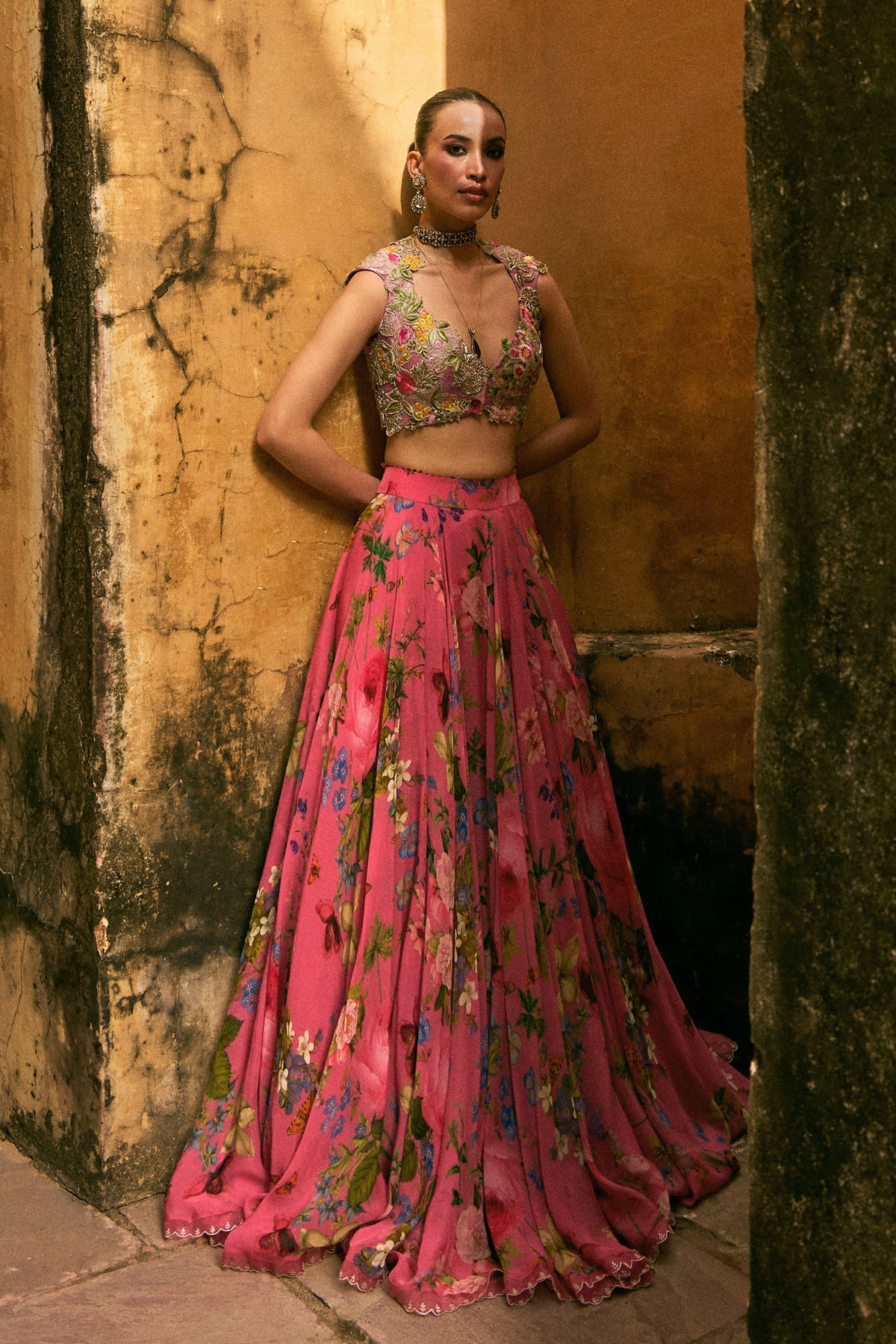 Pink Janhvi Applique Lehenga Set