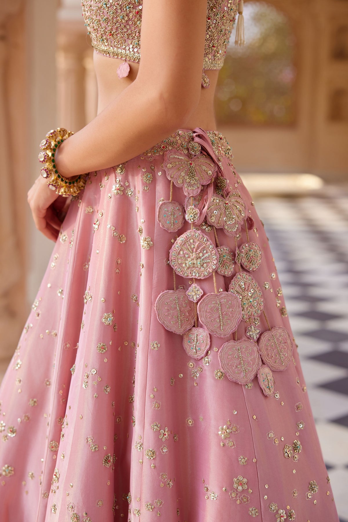 Pink Embroidered Lehenga Set
