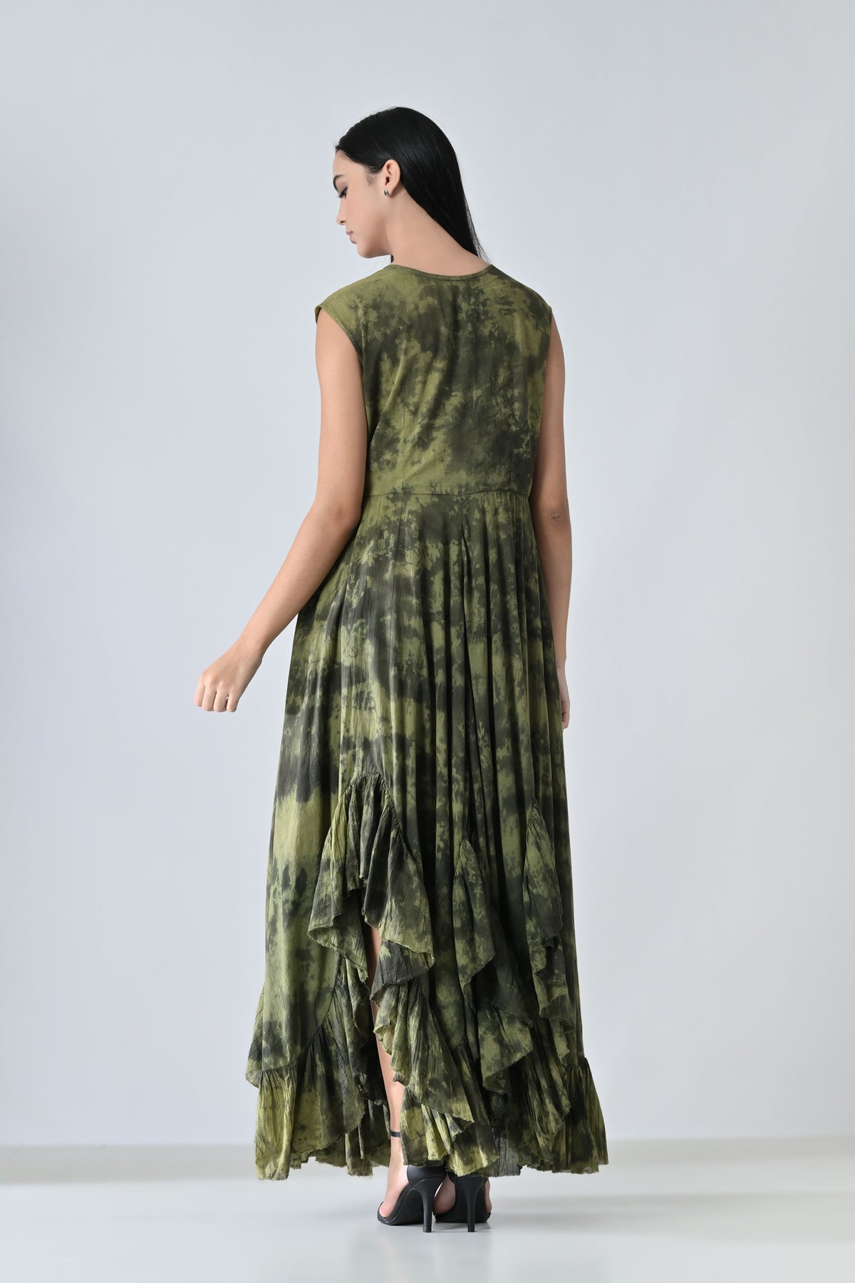 Olive Moss Garden Printed Dress