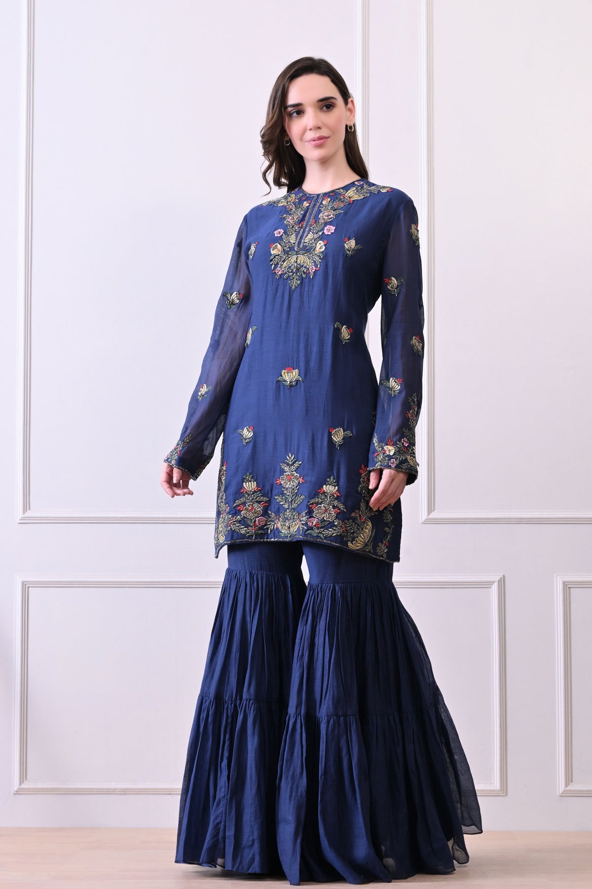 Blue Zardozi Embroidered Sharara Set
