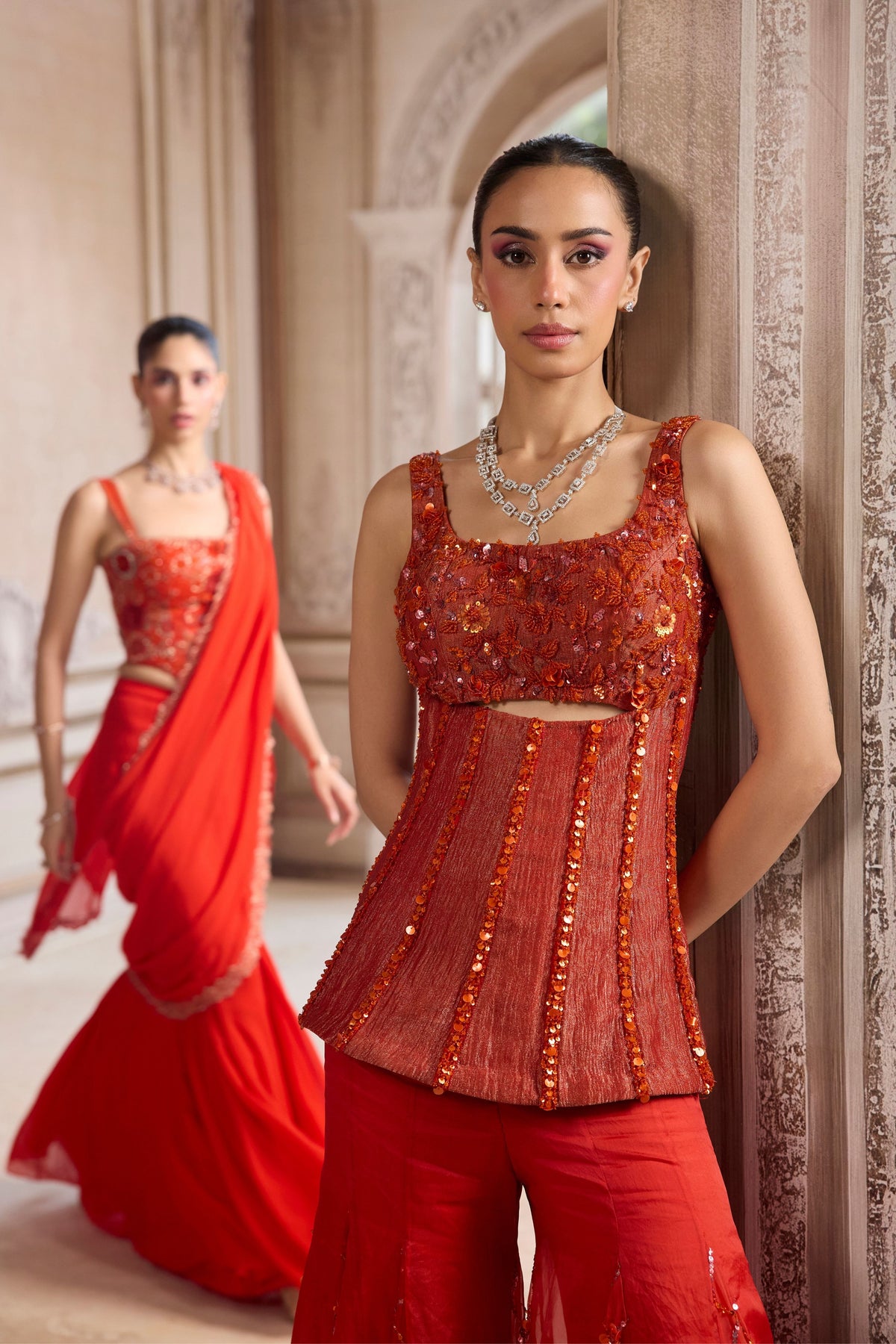 Rust Organza Sharara Set