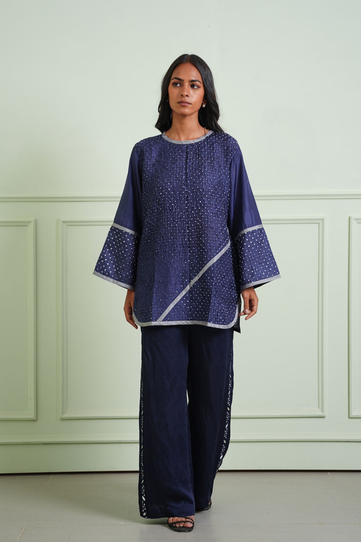 Indigo Crushed Bandhani Top