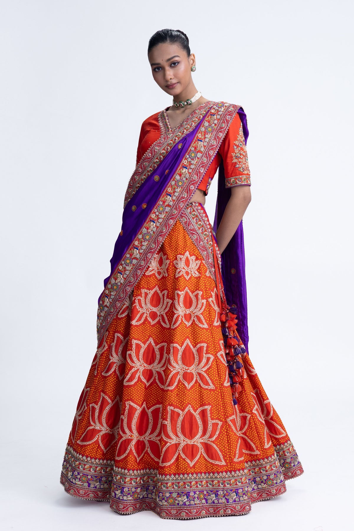 Orange Purple Lotus Lehenga