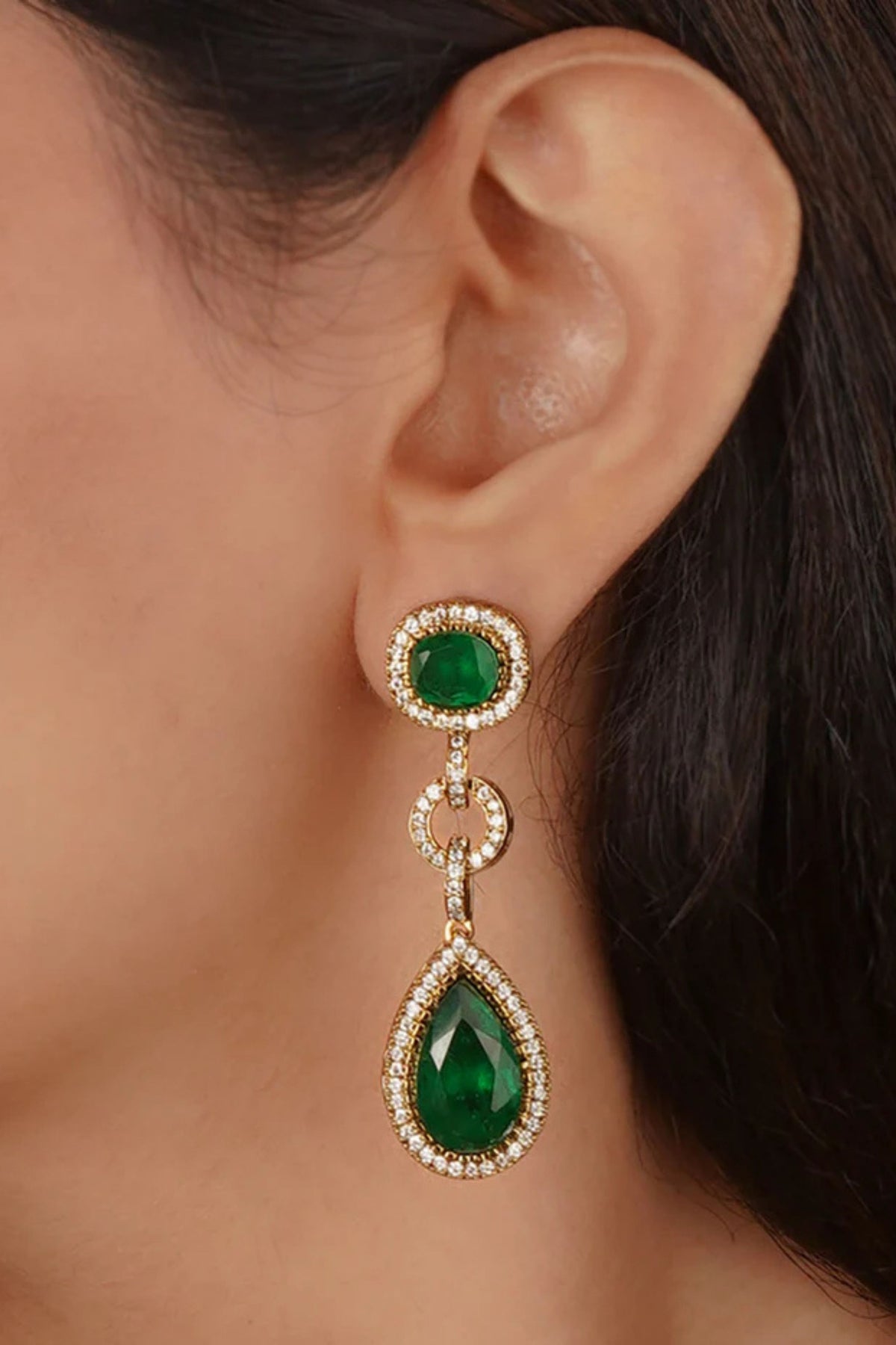 Green Color Gold Plated Faux Diamond Necklace Set
