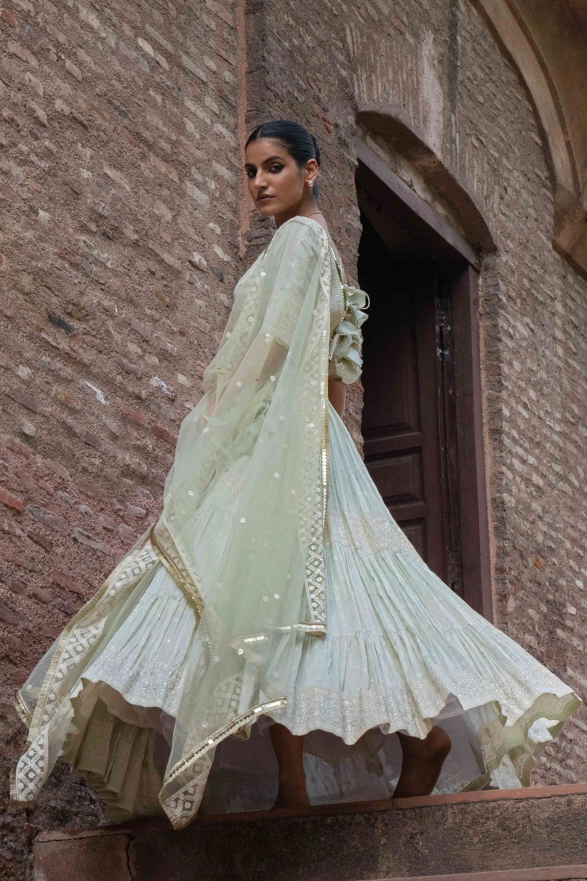 Mint Big Border Lehenga