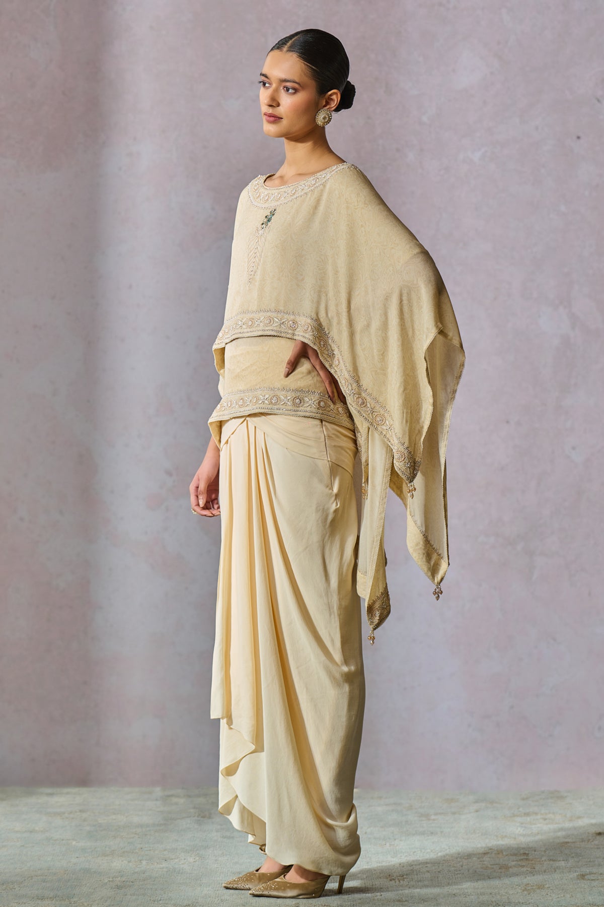 Dual Layered Boat Neck Top With Dhoti