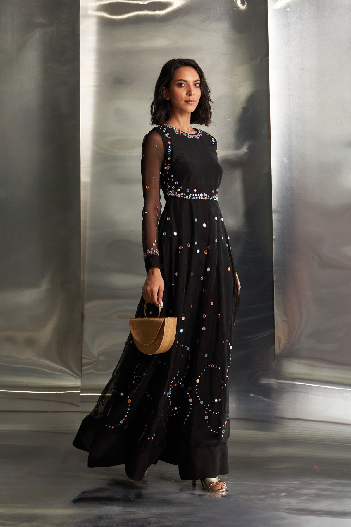 Black Colourful Mirror Anarkali