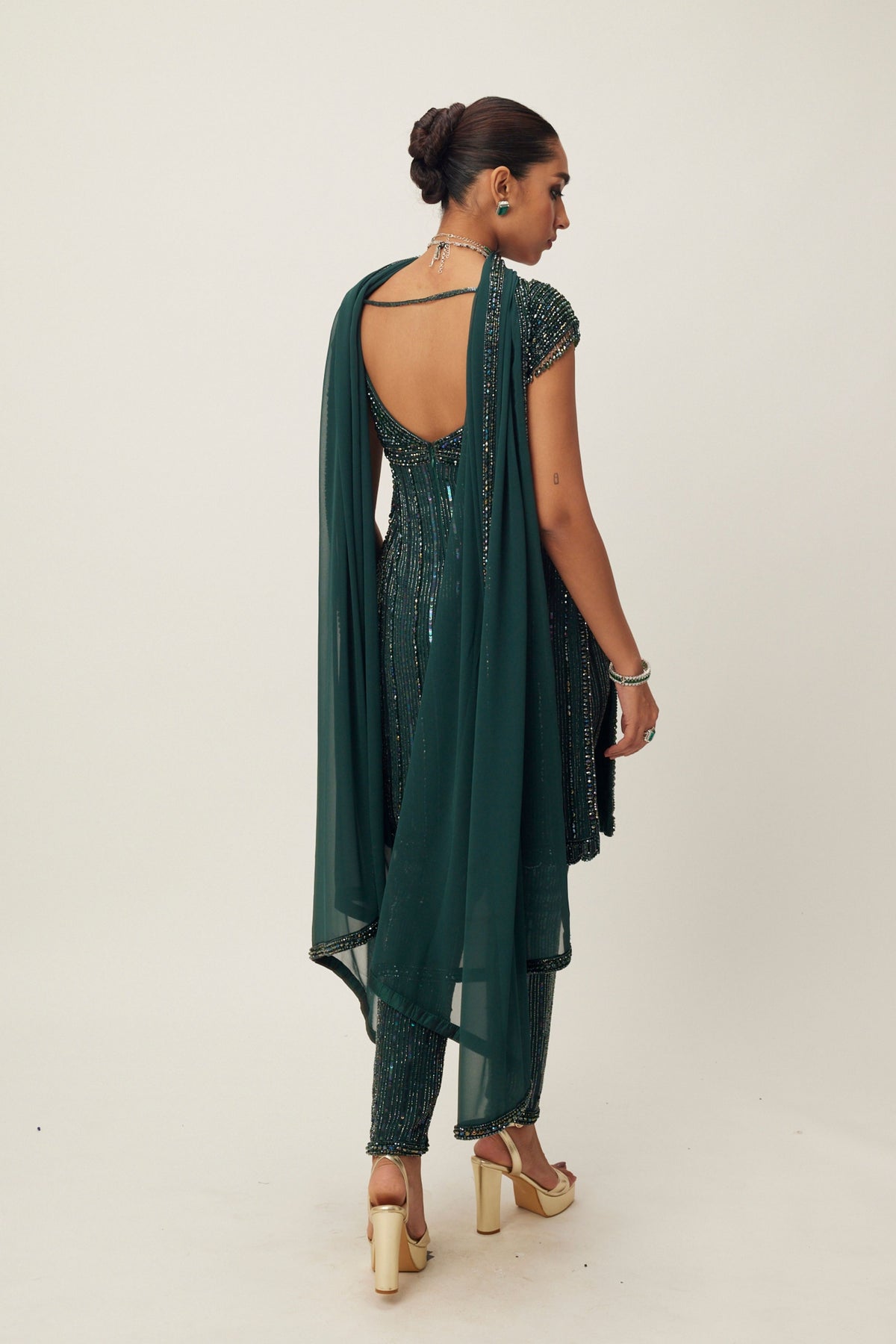 Jade Green Crystal Embellished Kurta Set