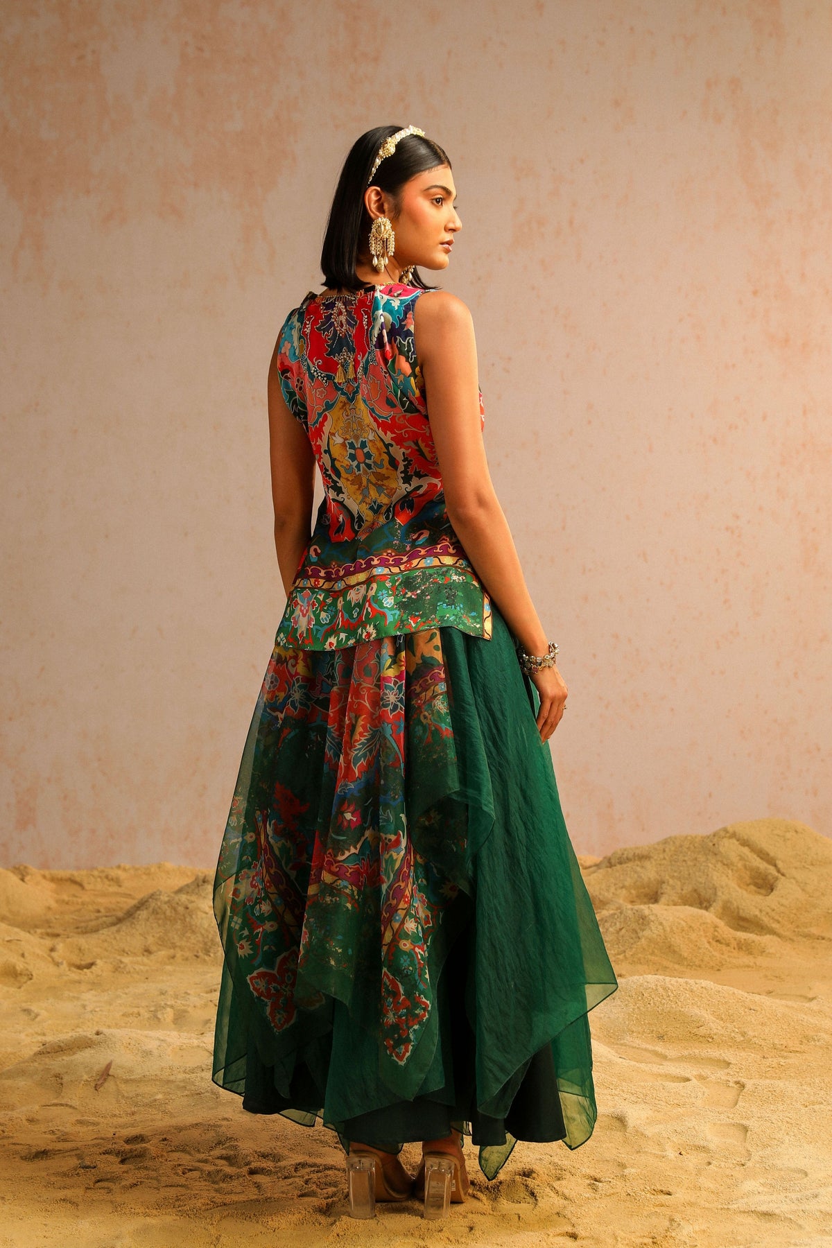 Green Kurti With Layered Skirt