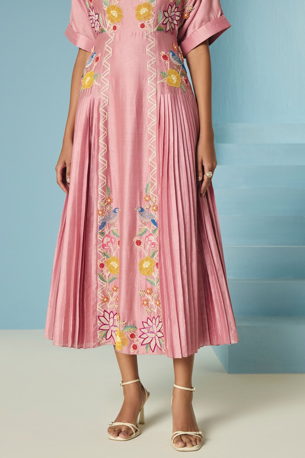 Blush Pleated Midi Dress