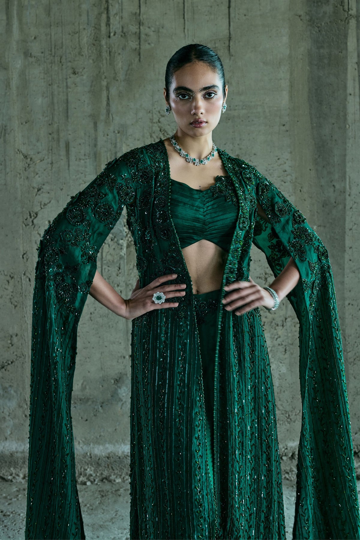 Emerald Long Cape Set