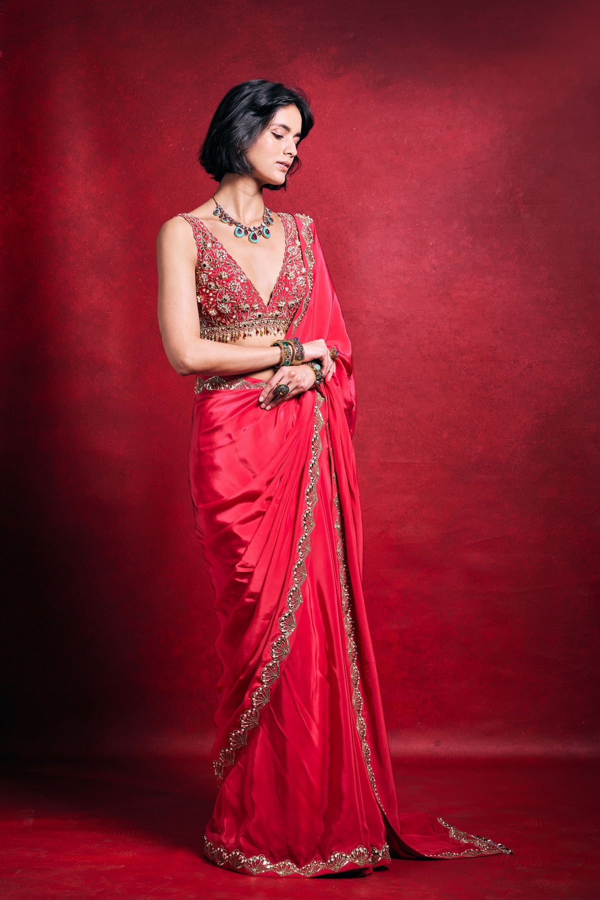Fuchsia Pink Crepe Saree