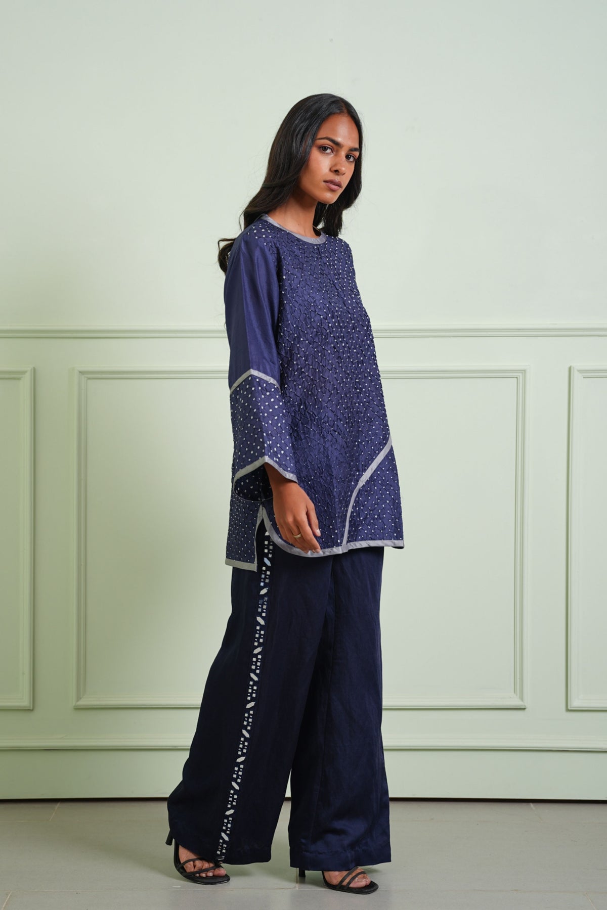 Indigo Crushed Bandhani Top