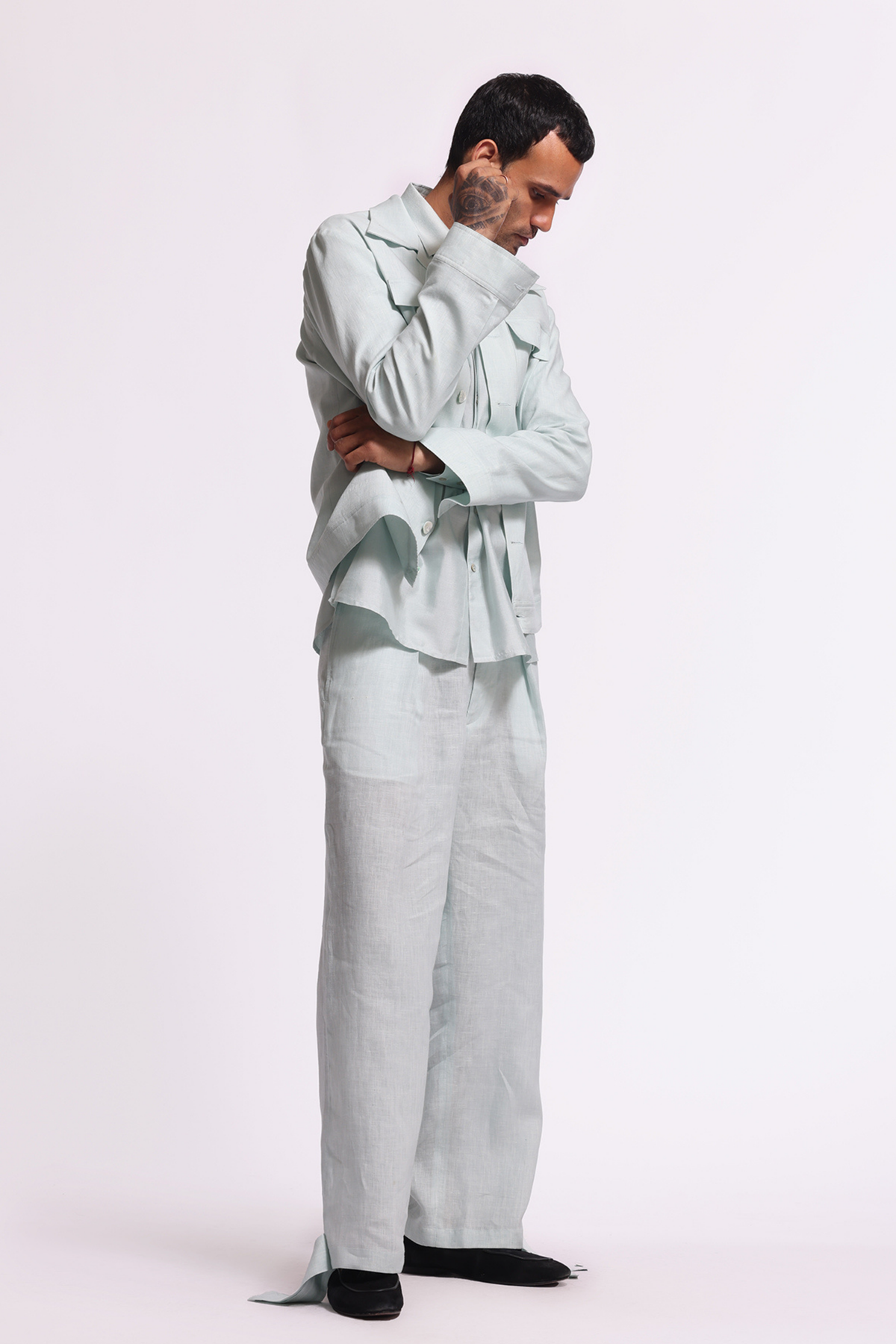 Blue Linen Jacket With Pockets
