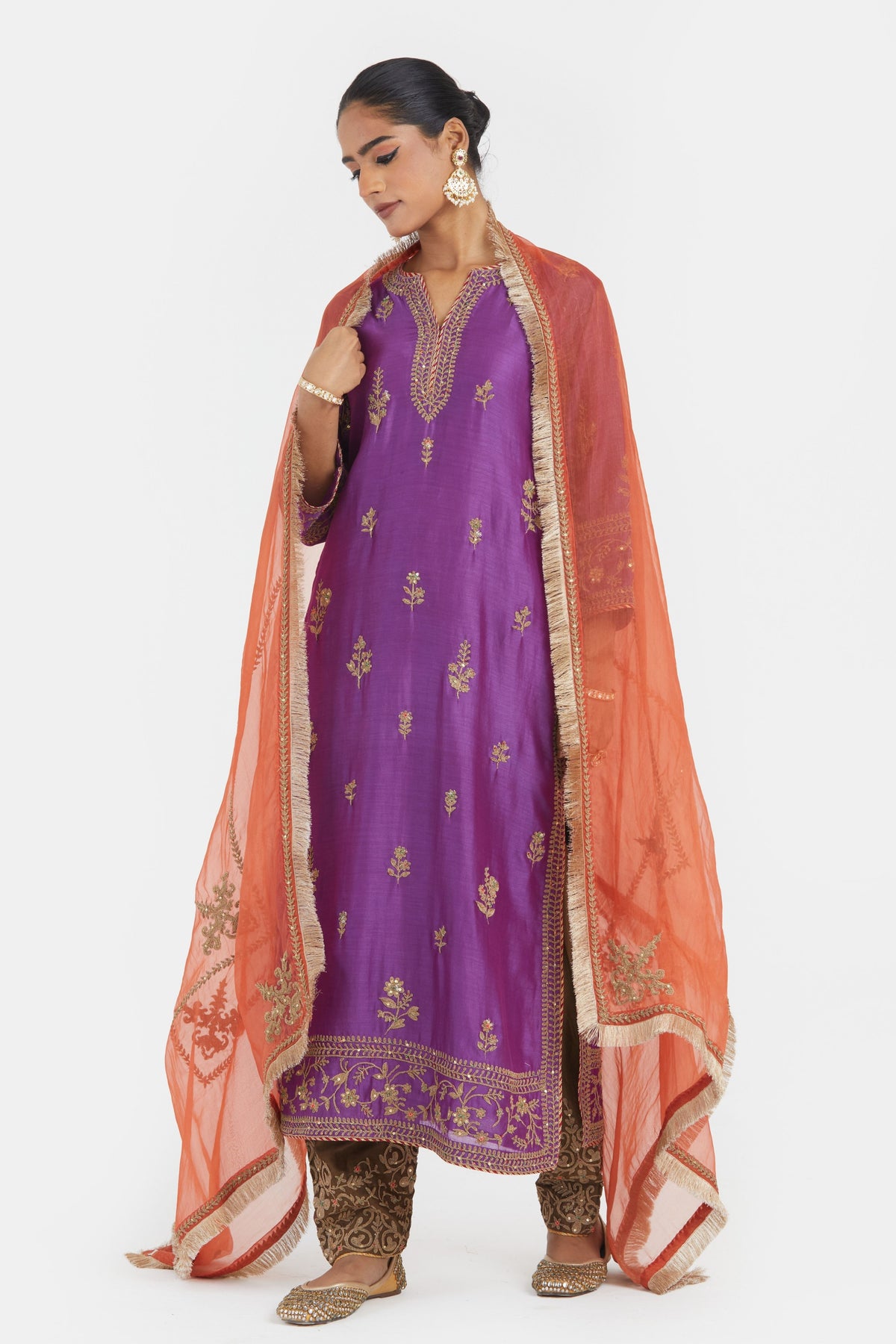 Purple Chanderi Kurta Set