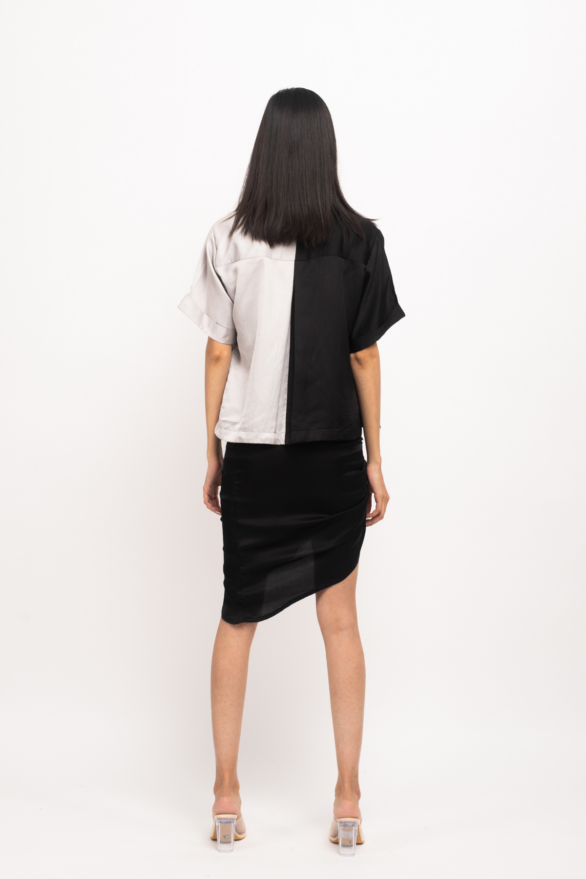 Black and Grey Skirt Rouching Set