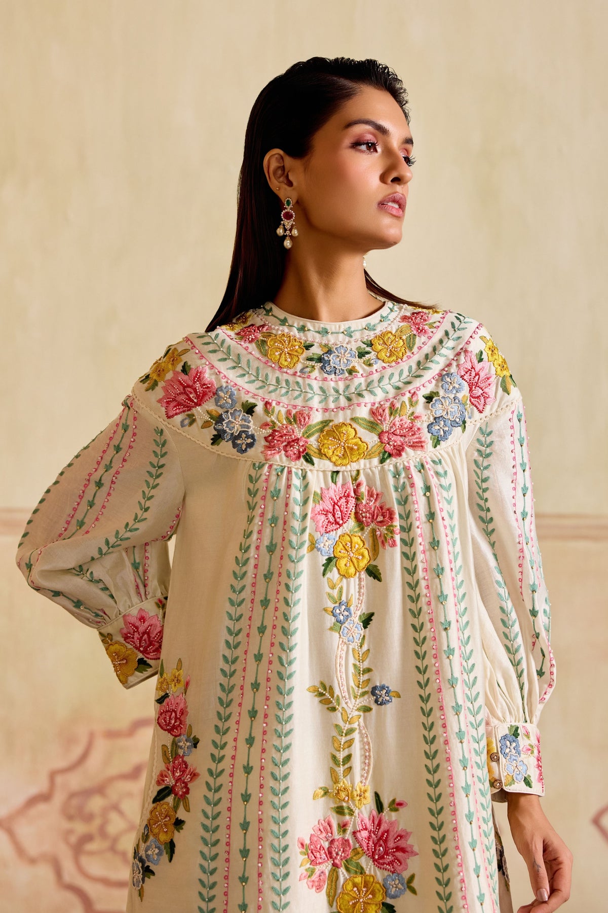 Ivory Florals Kurta With Pants