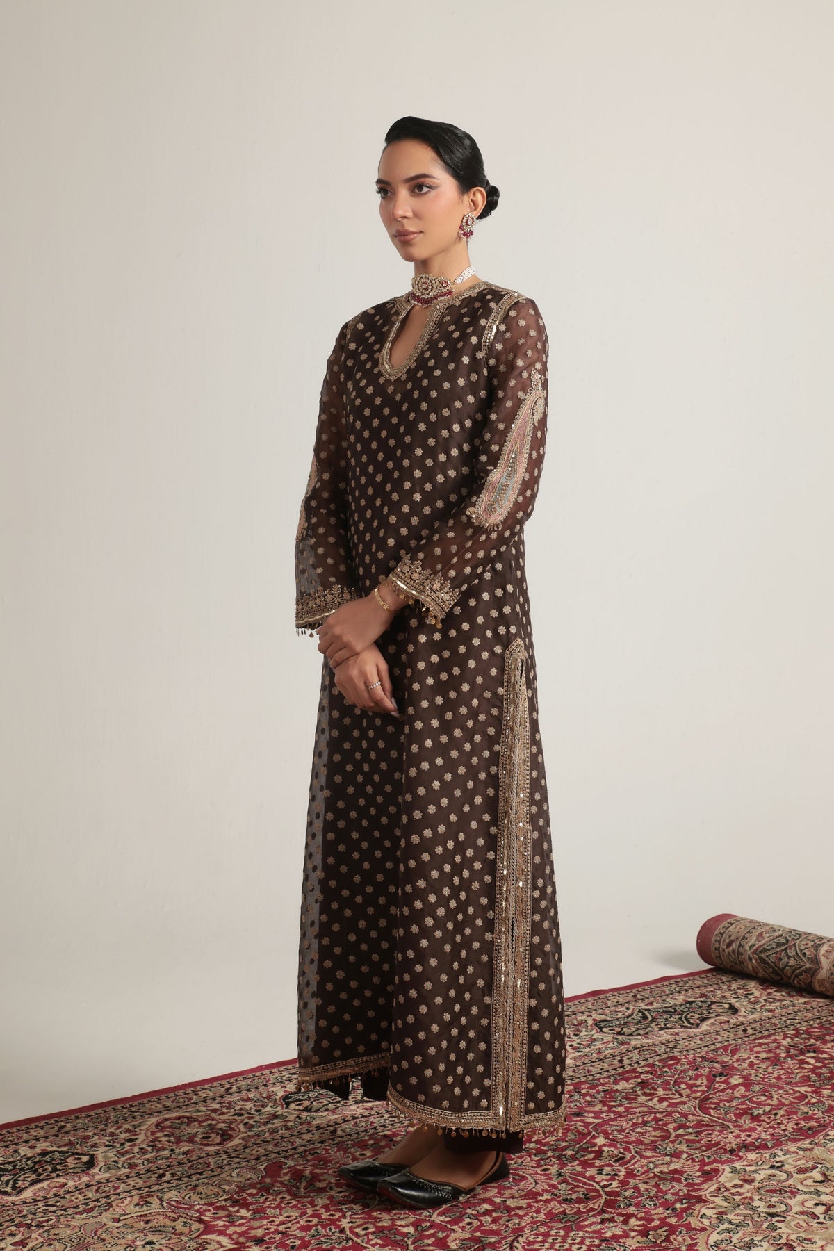Brown Buti Kurta Set