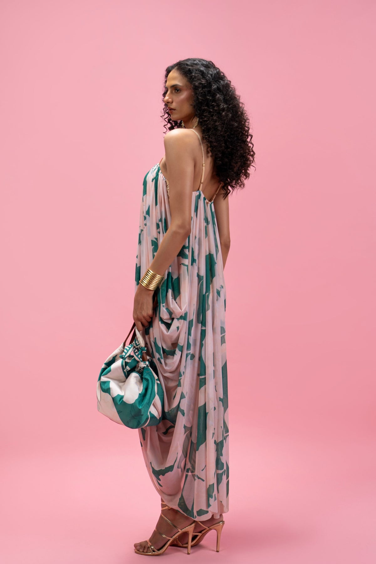 Printed Cowl Draped Dress