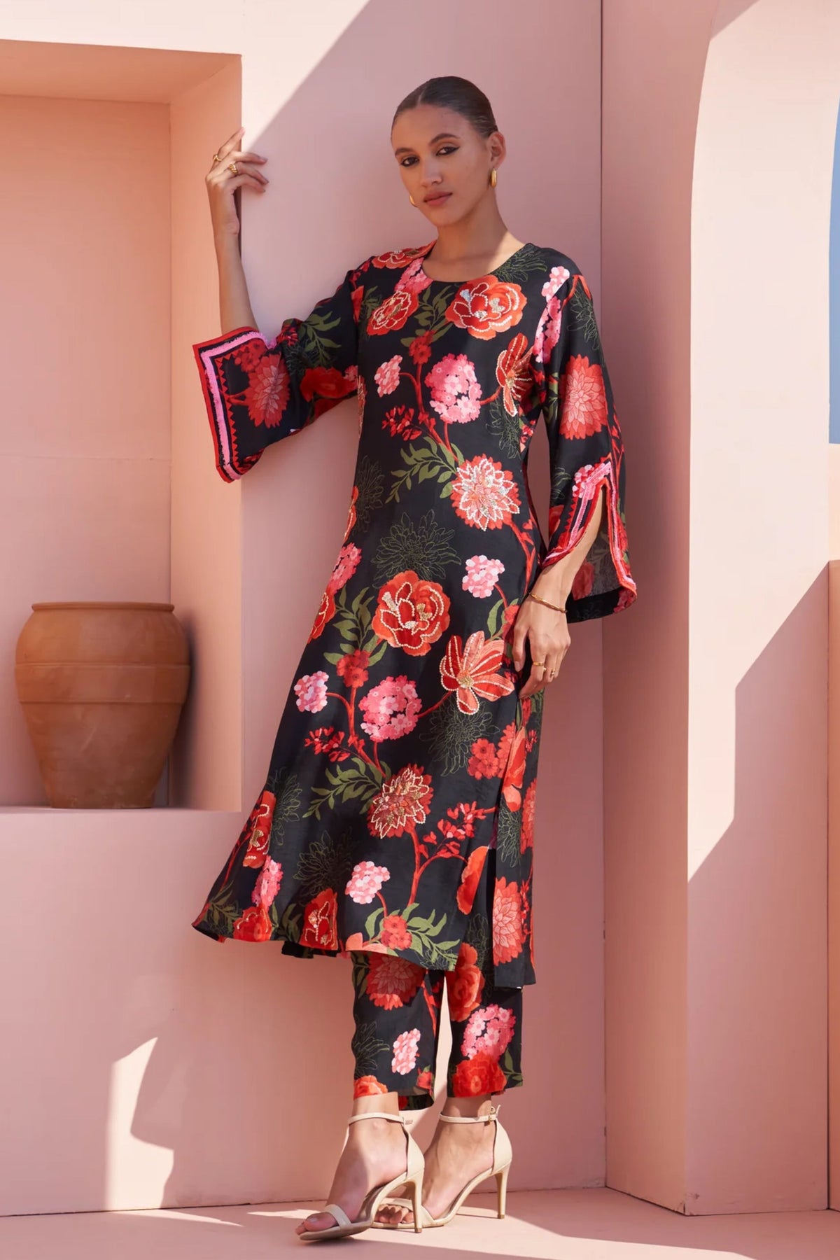 Black Moroccan Jaal Kurta Set