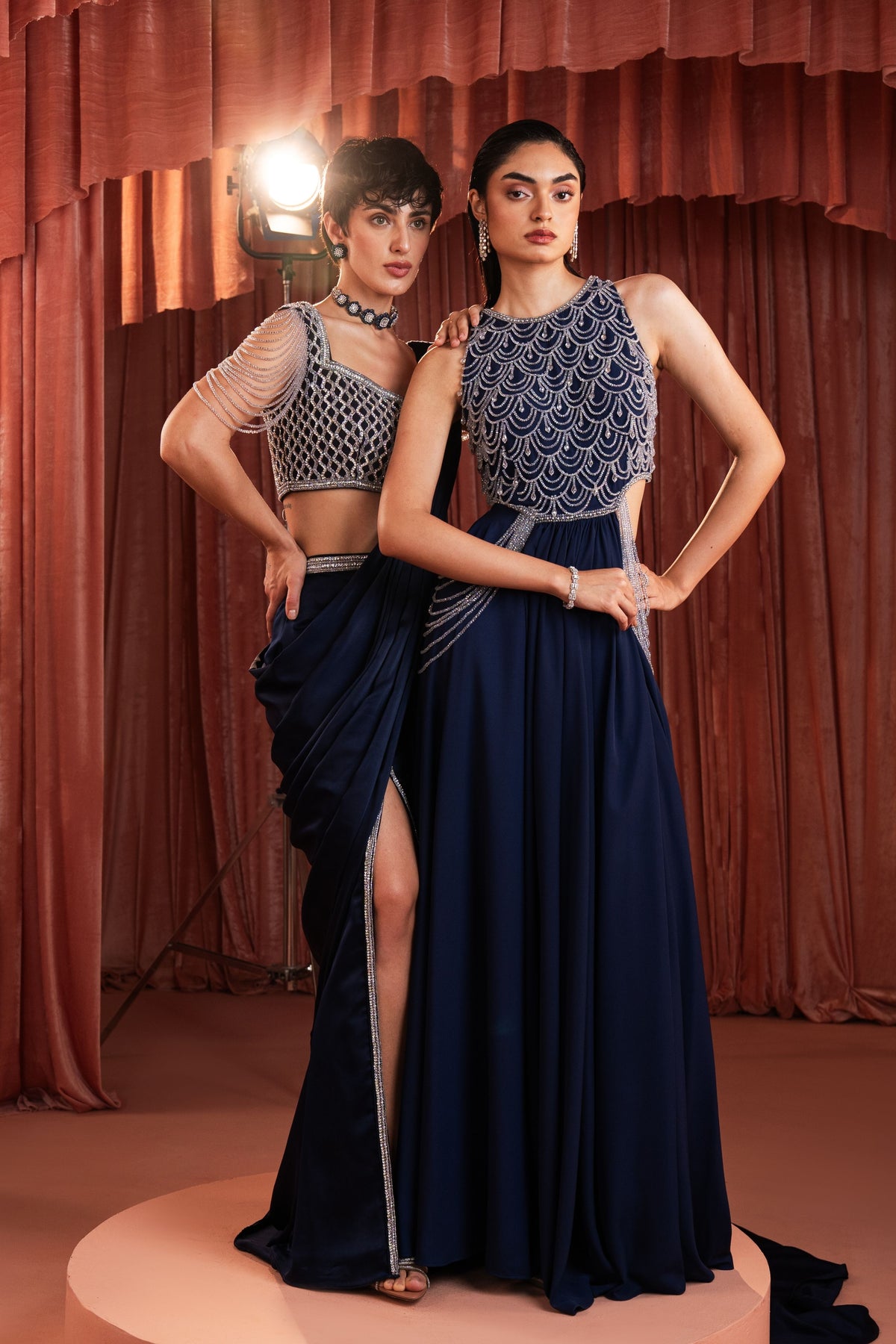 Midnight Blue Beaded Skirt Set