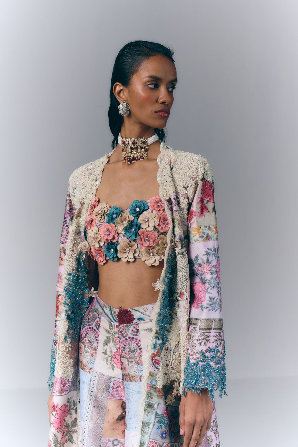 Patchwork Embellished Jacket  Set