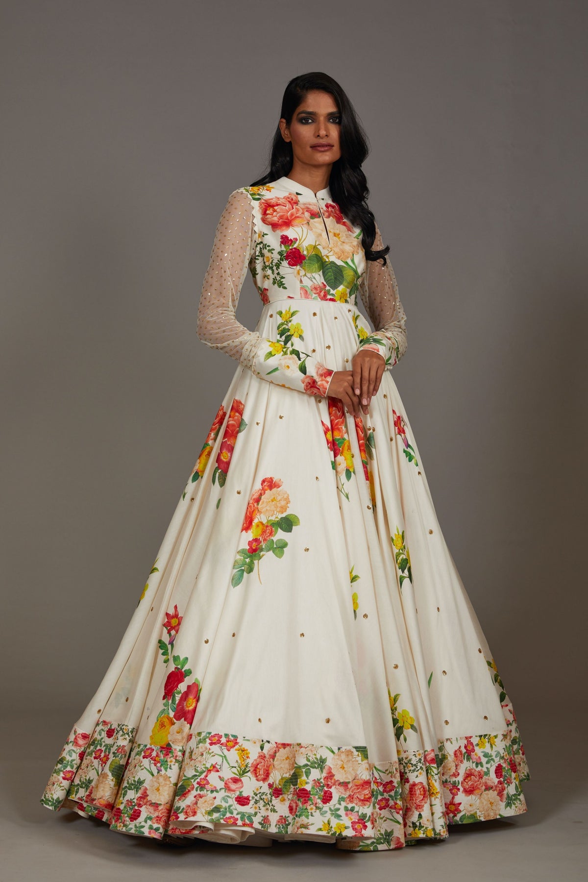 Printed Ivory Anarkali Set