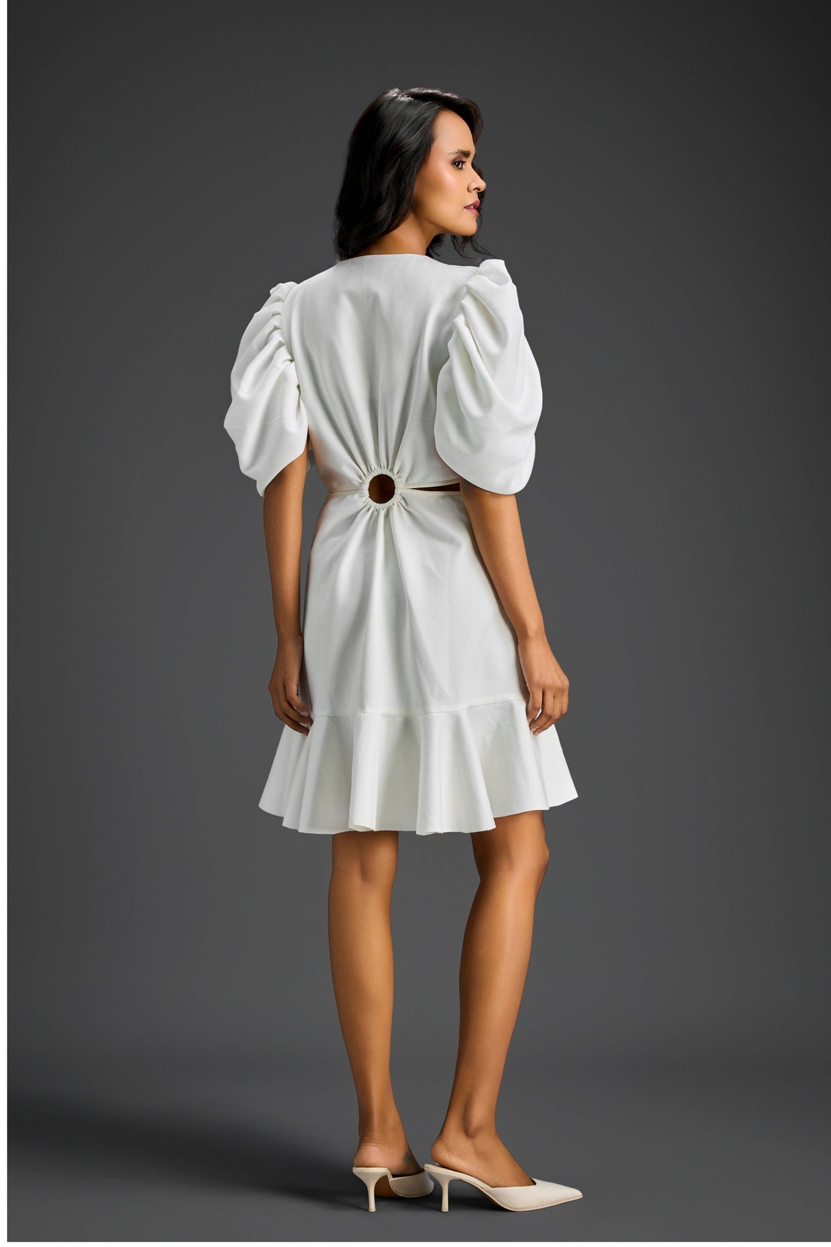 White V-neck With Cutout Dress