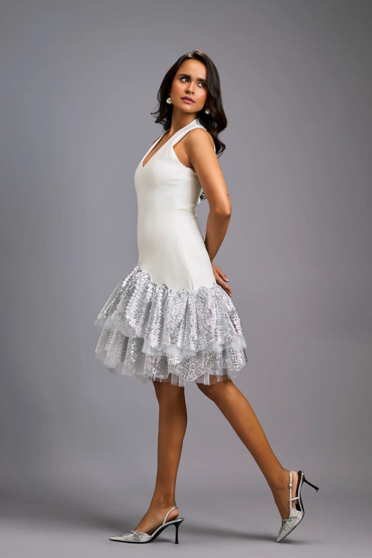 Halter Neck Silver Cocktail Dress