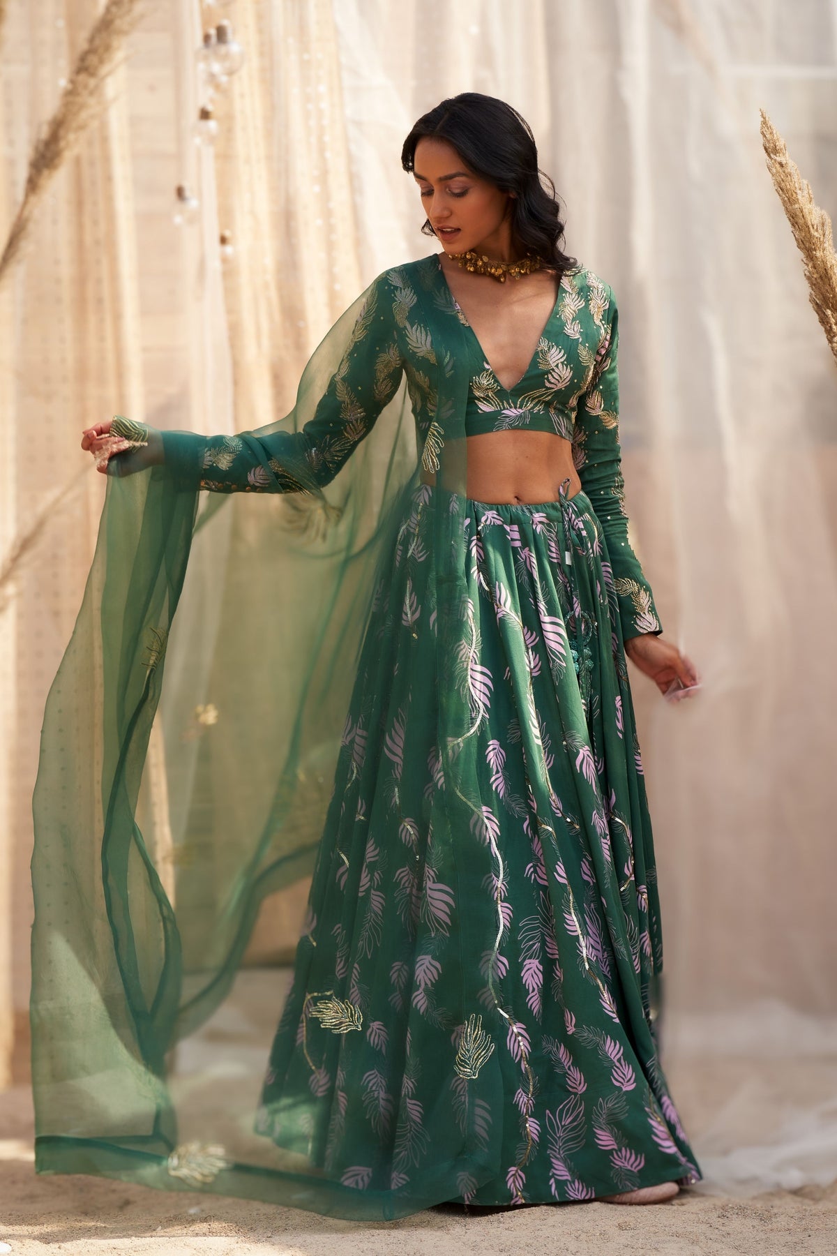 Reveria Printed Embroidered Lehenga Set