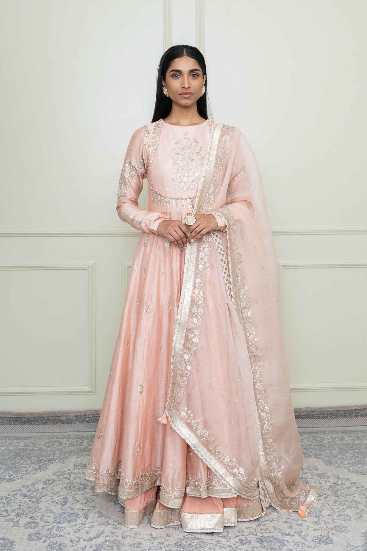 Pearl pink- taarini anarkali set