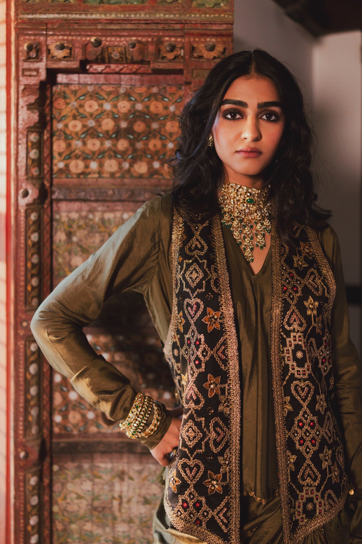 Akansha Black-olive Skirt Set