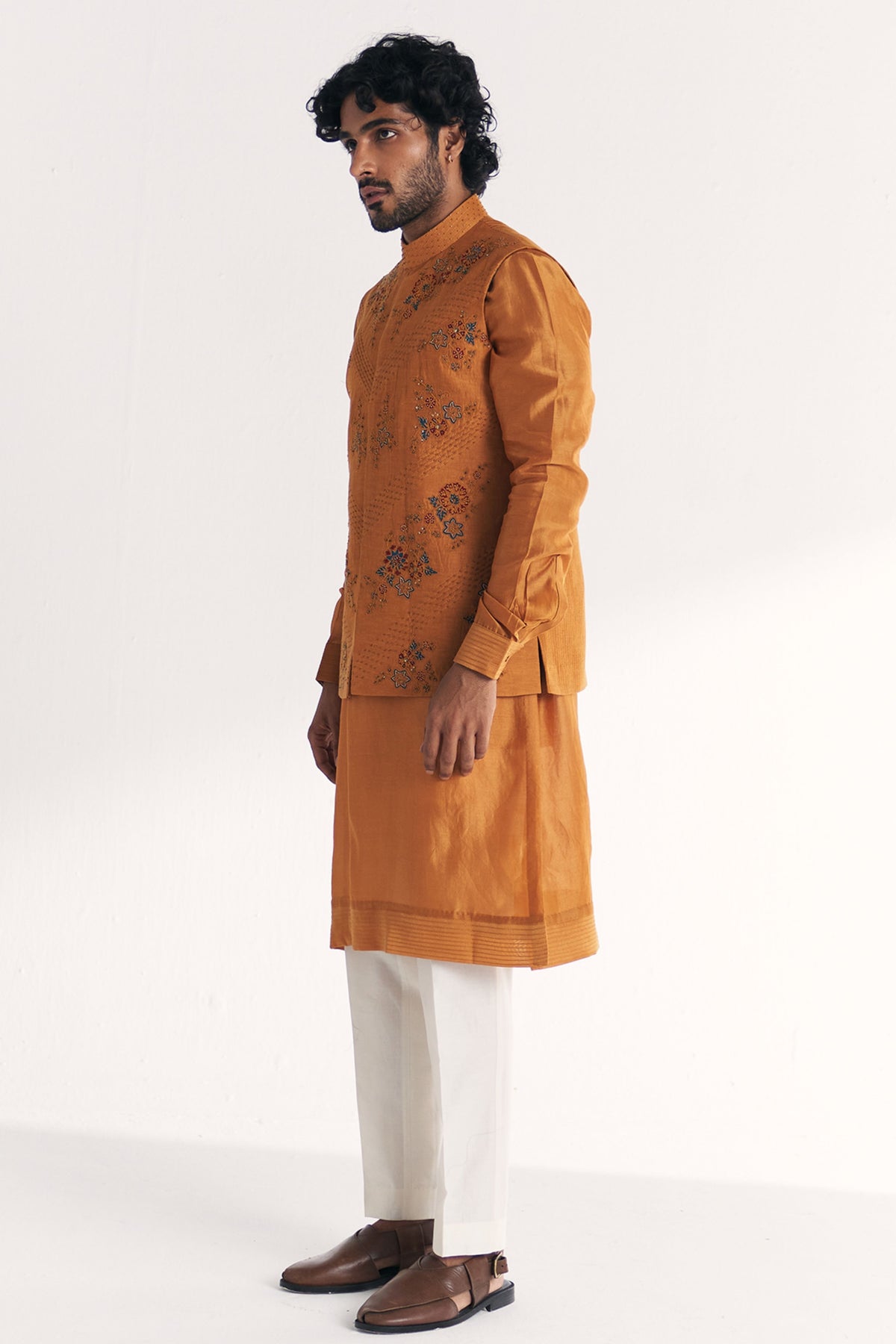 Mahwar Mustard Nehru Jacket Set