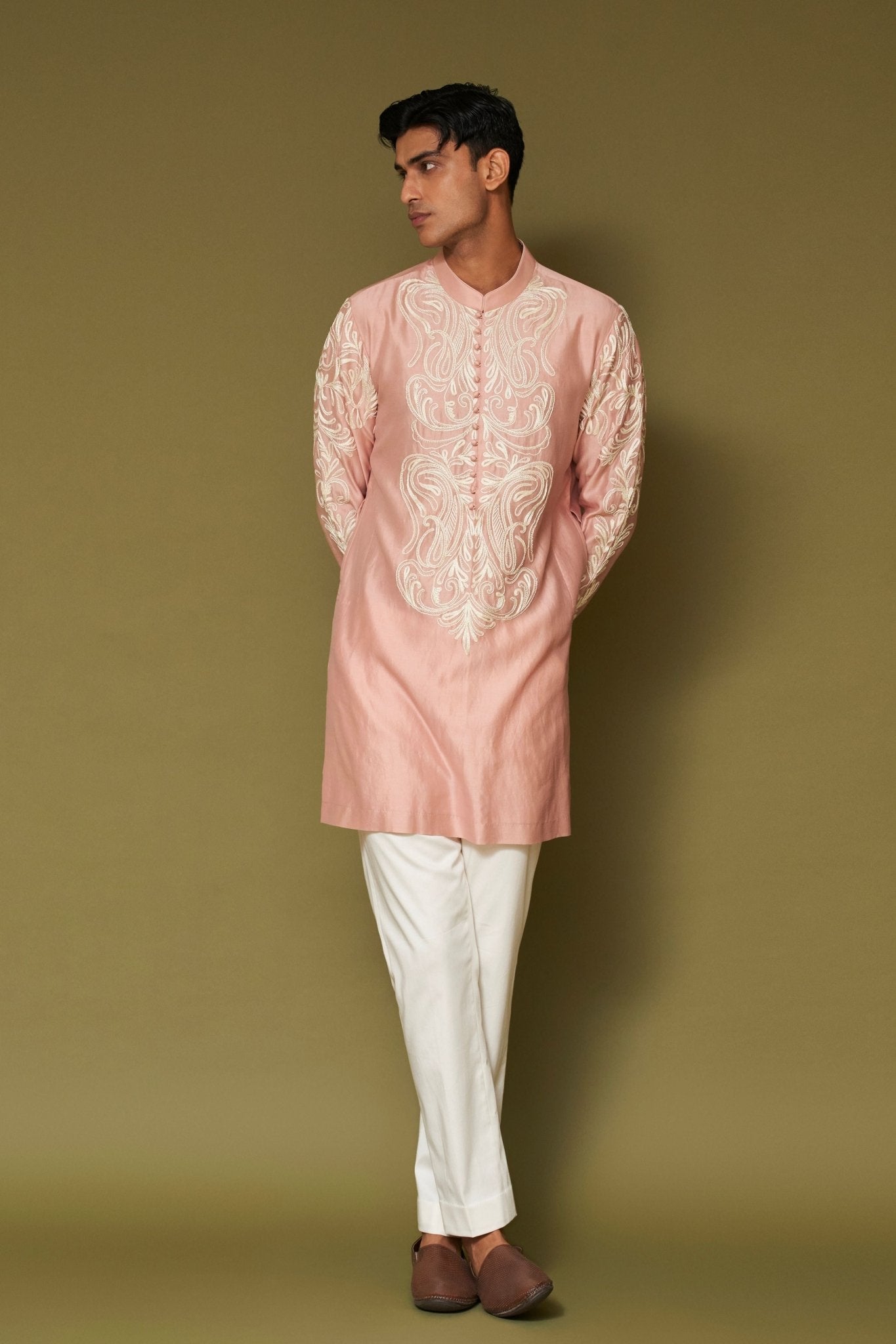 Pink Dori Embroidered Kurta Set - Devnaagri Menswear - Elahe