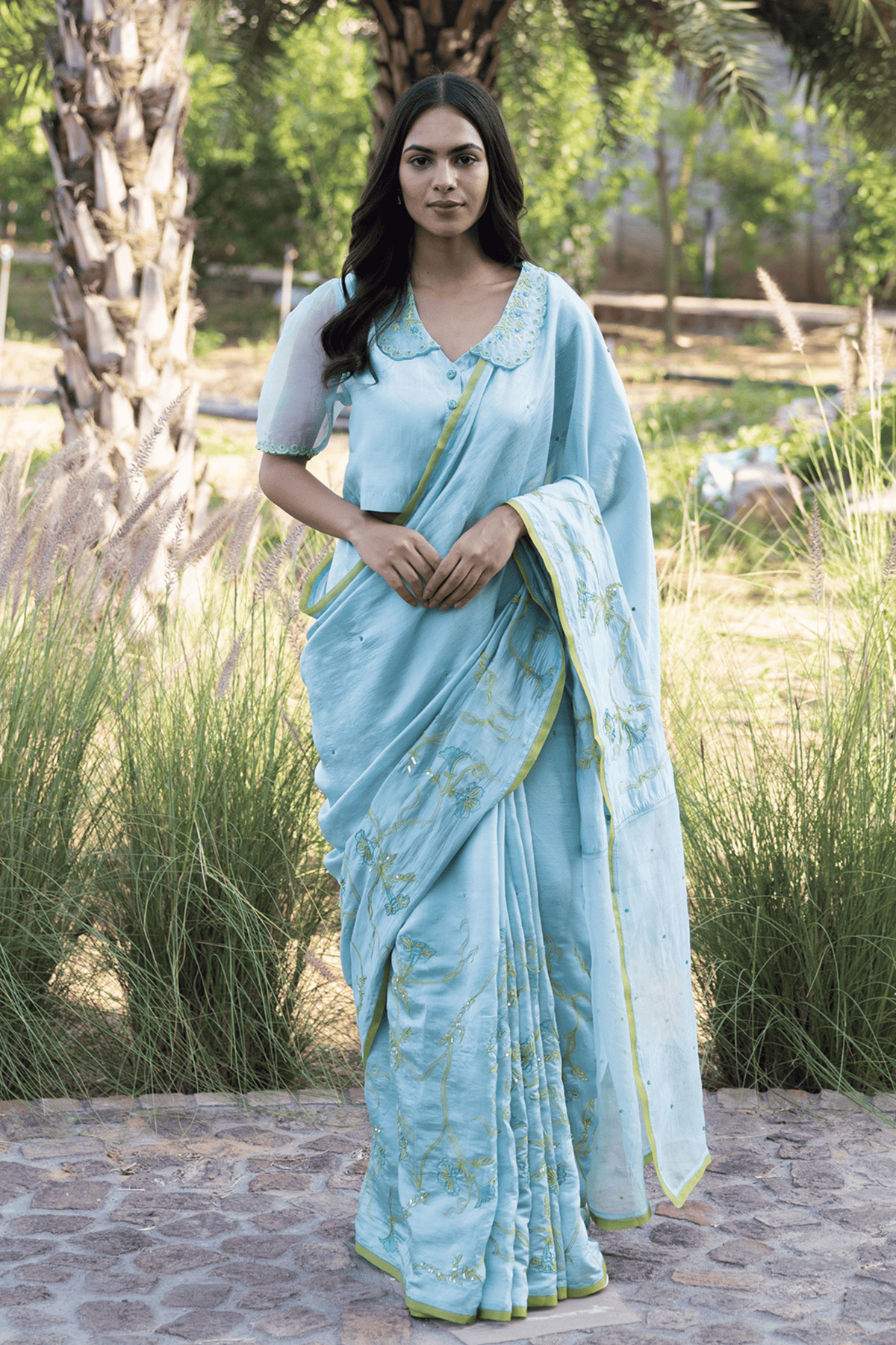 Moss &amp; Mist Embroidered Saree
