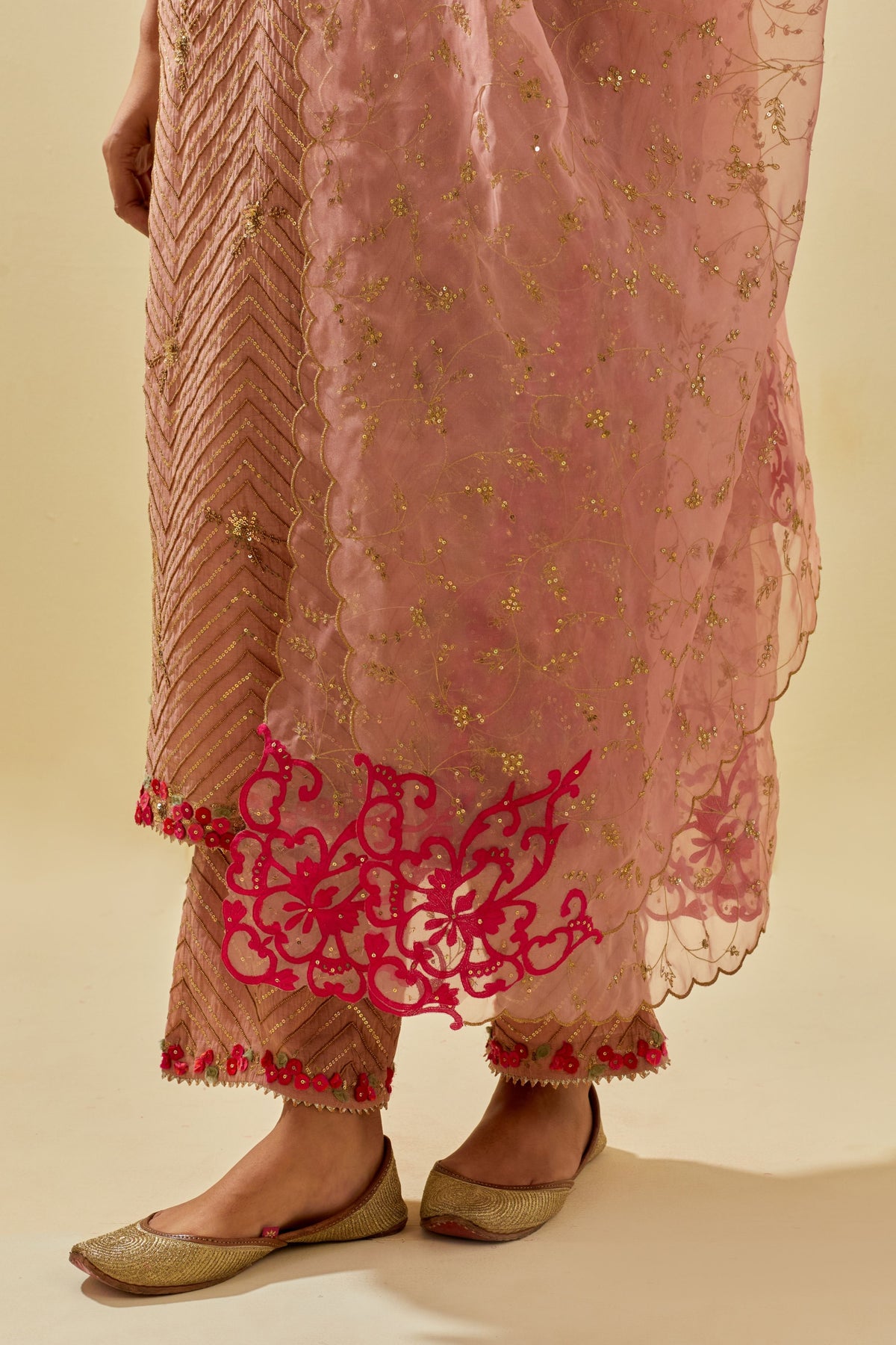 Pink TIssue Chanderi Kurta Set