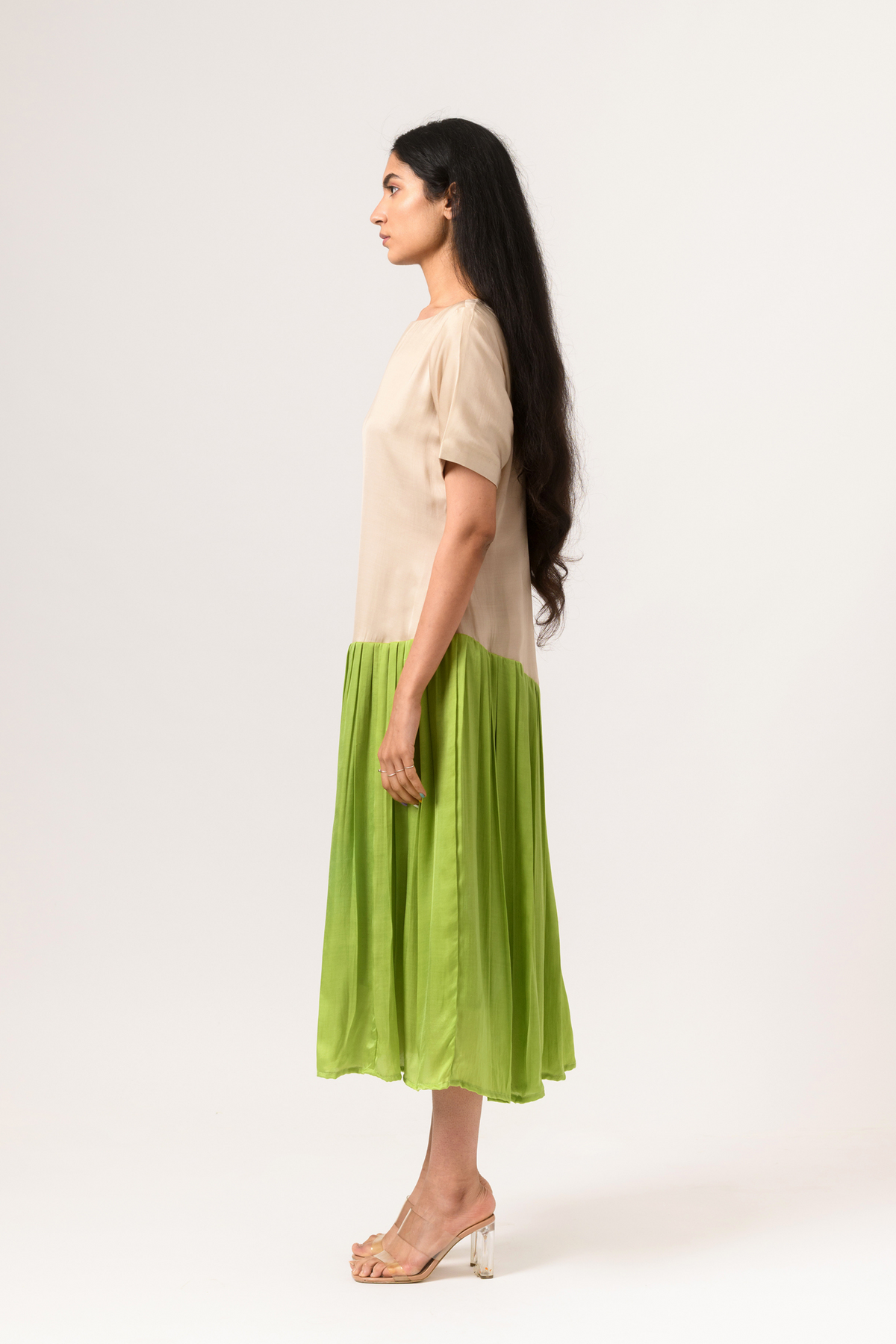 Ecru green gather dress