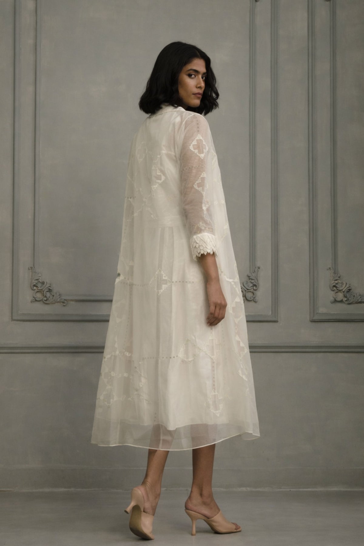 Ivory Appliqué Organza Dress