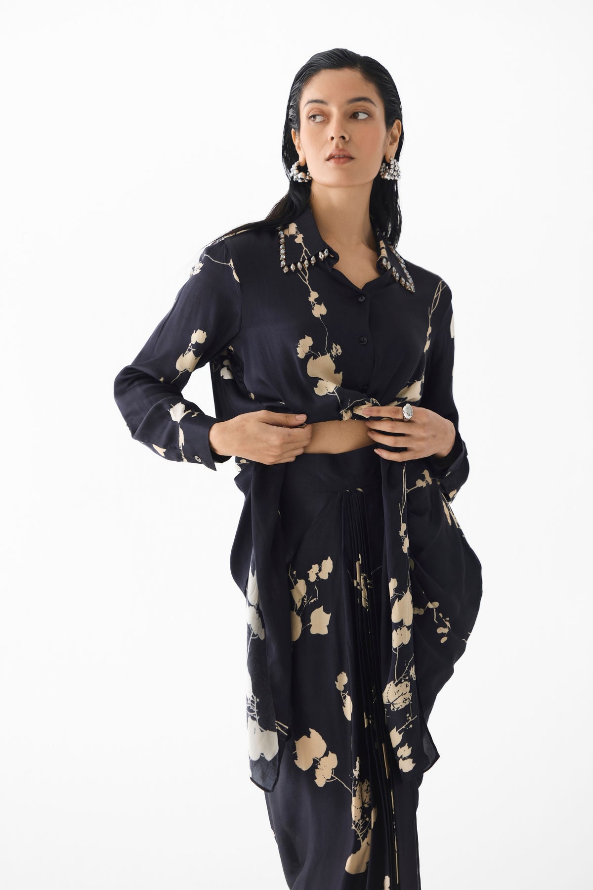 Black Sakura Crop Top & Skirt