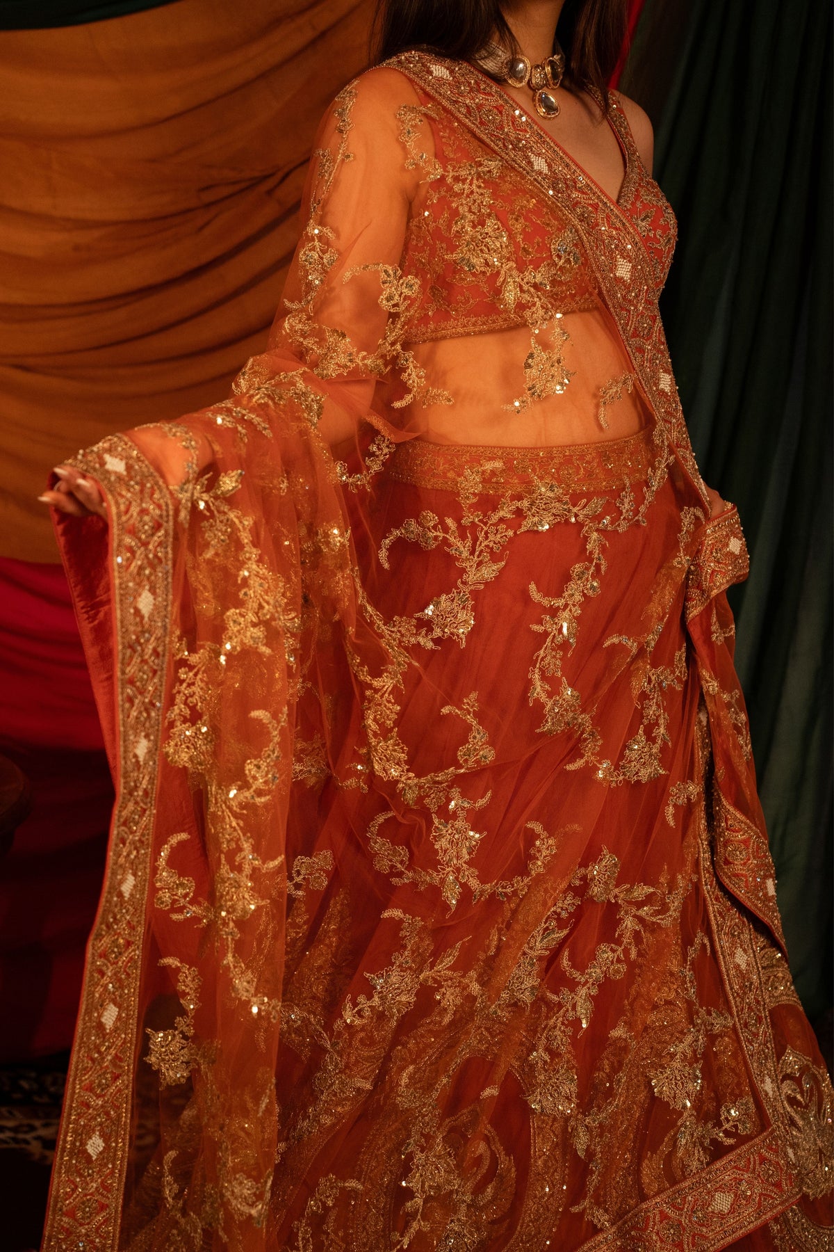 Kumkumi Kesariya Lehenga Set