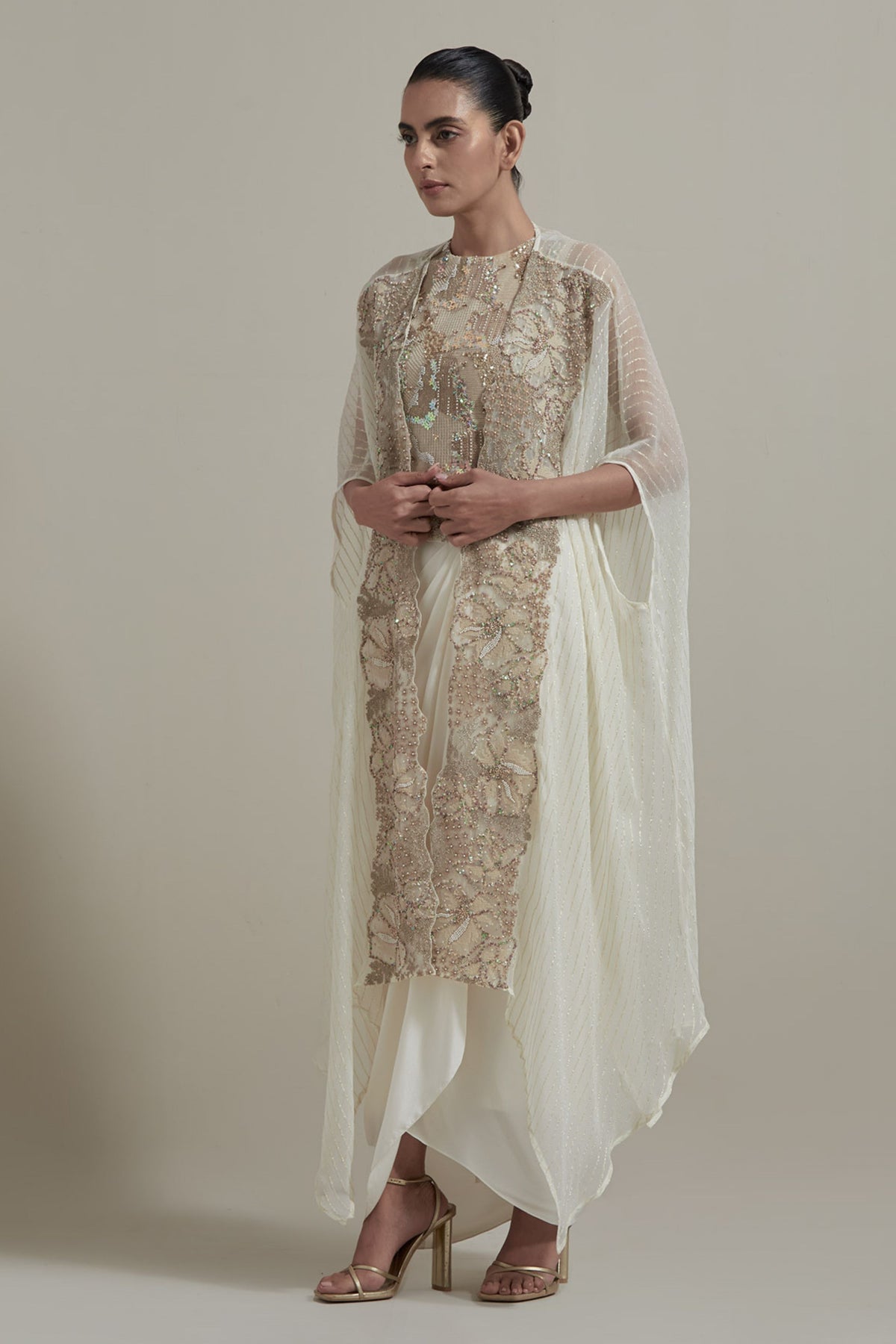 Ivory Embellished Drape Skirt Set