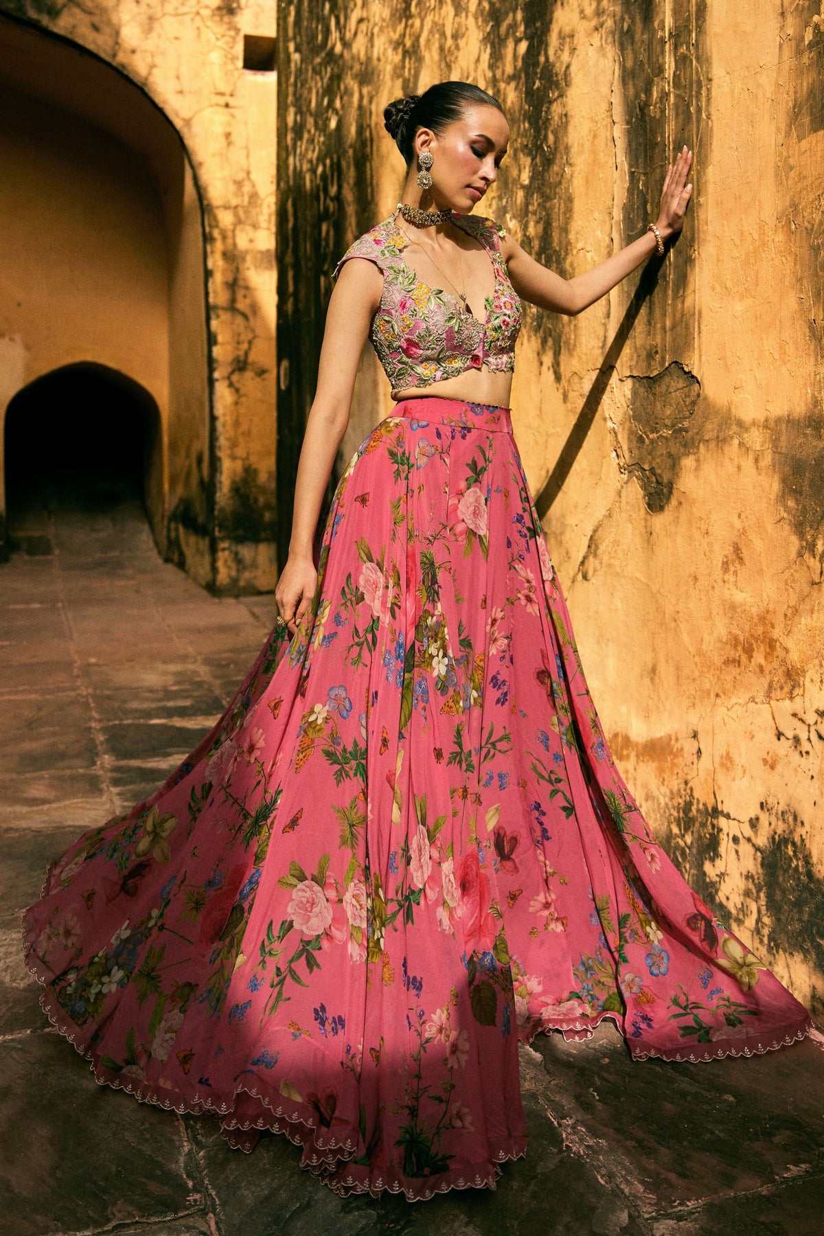 Pink Janhvi Applique Lehenga Set