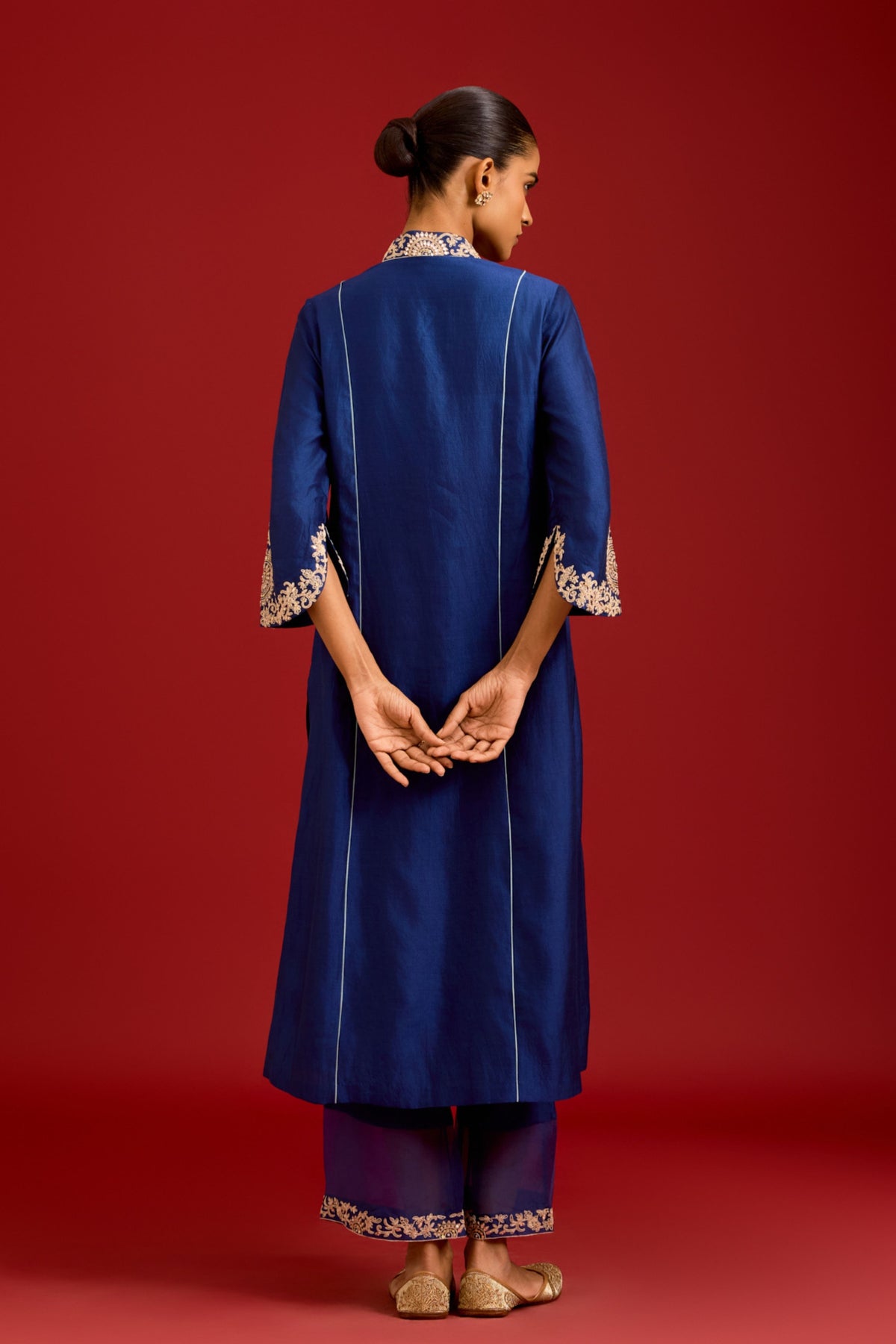 Navy Chinniya Silk Kurta Set