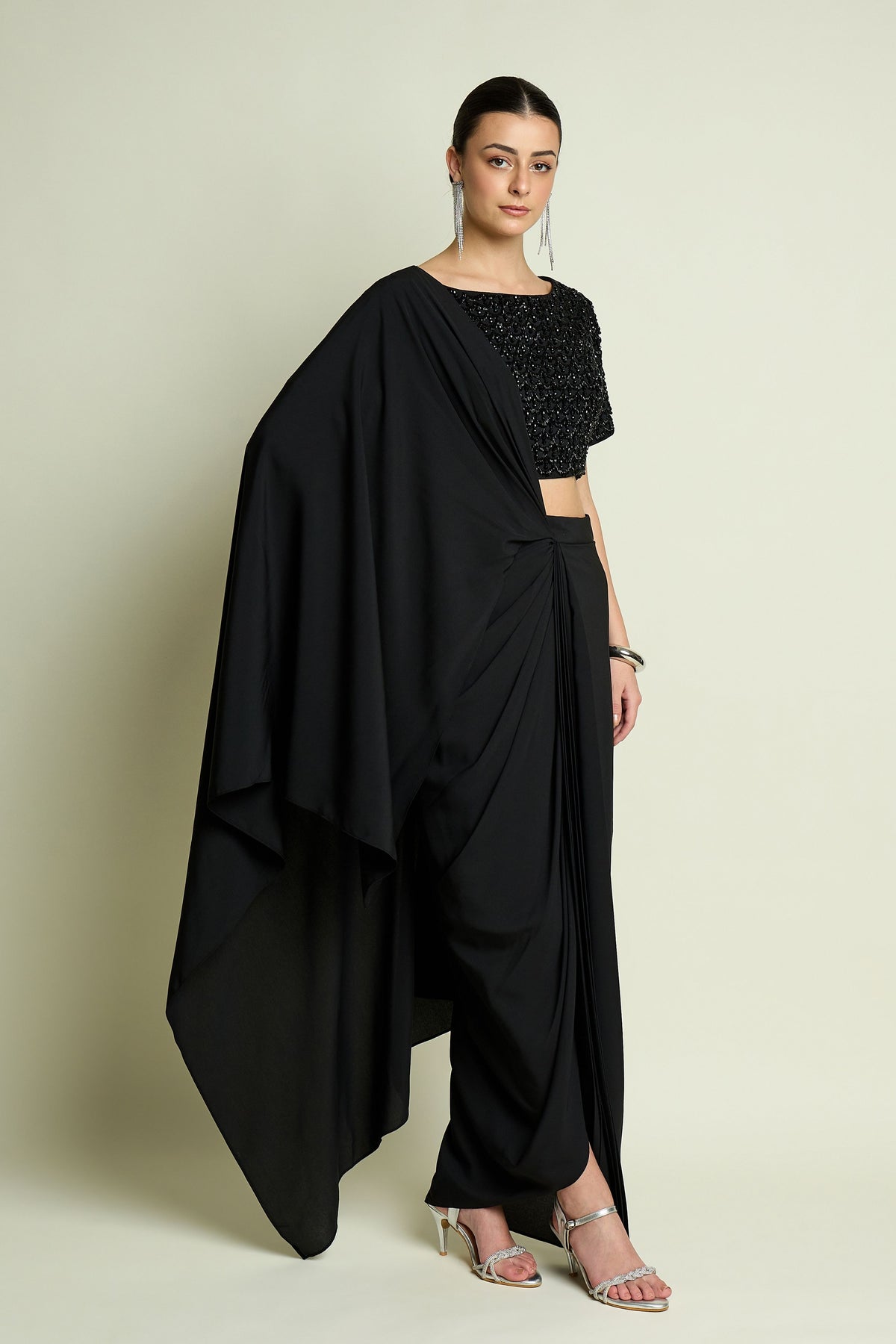 Stellar Noir Draped Saree Set