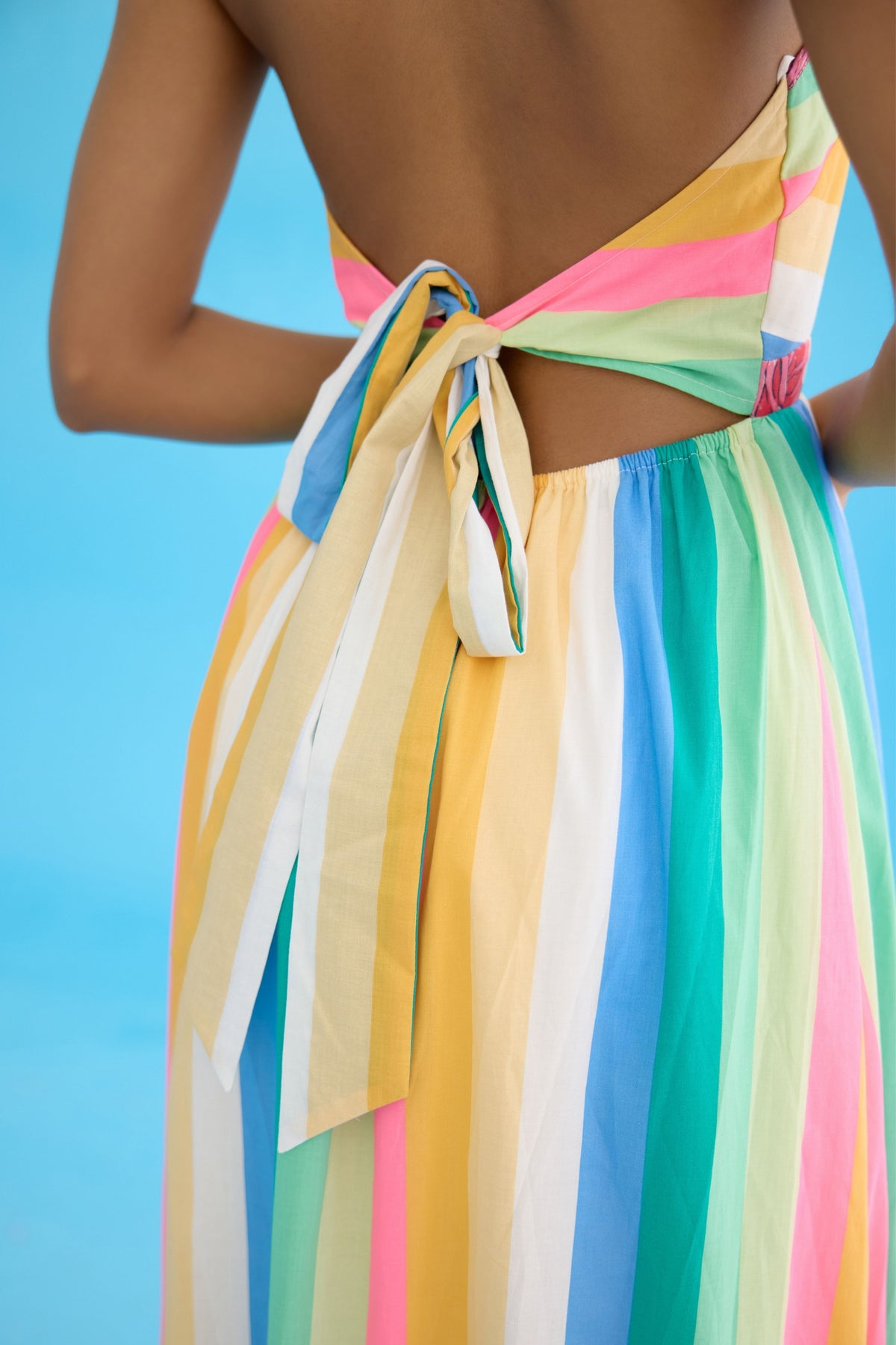 Rainbow Stripes Halter Maxi Dress