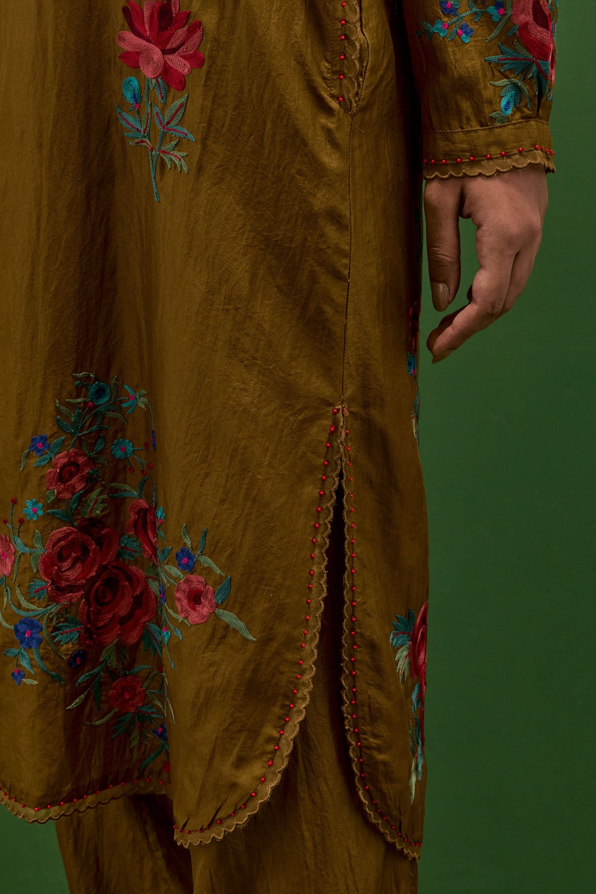Olive Rose Embroidery Kurta Set