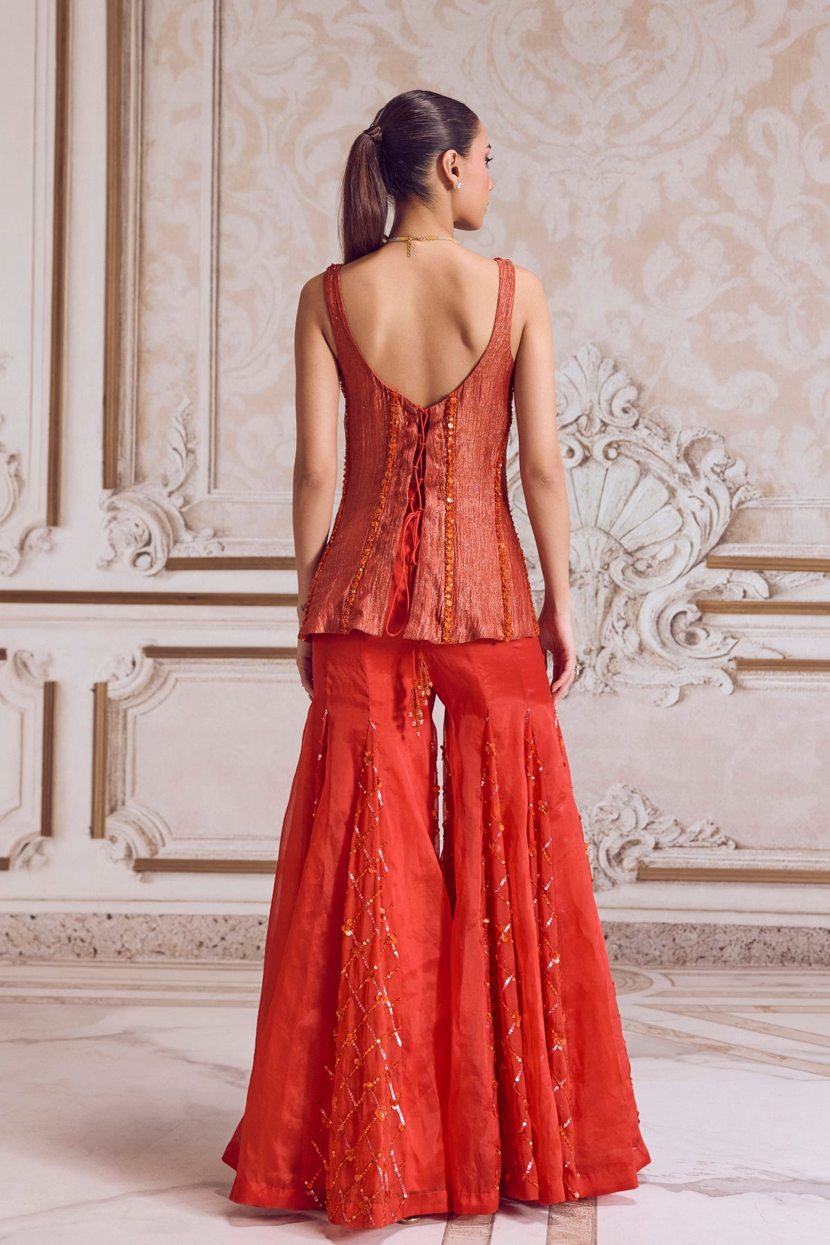 Rust Organza Sharara Set