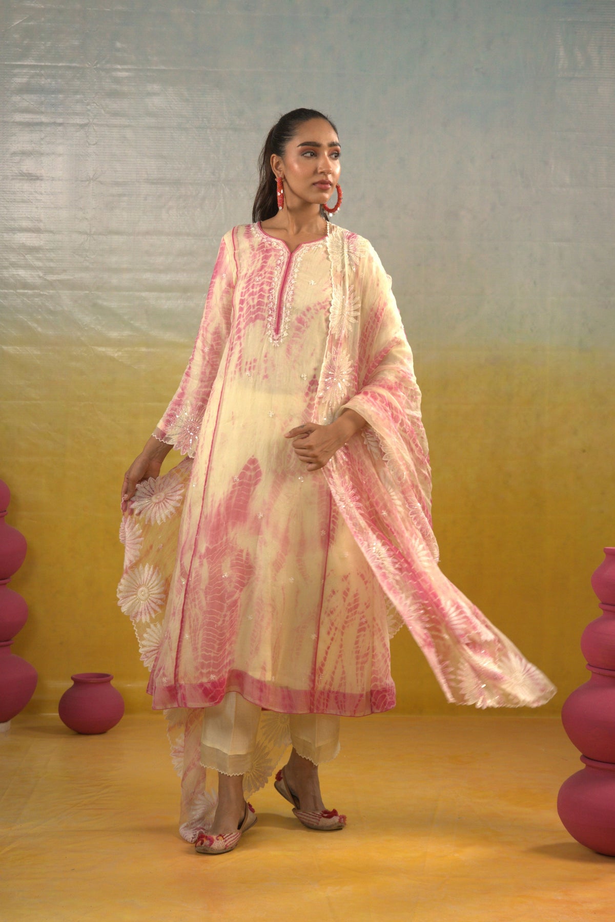 Tie & Dye Organza Anarkali Set
